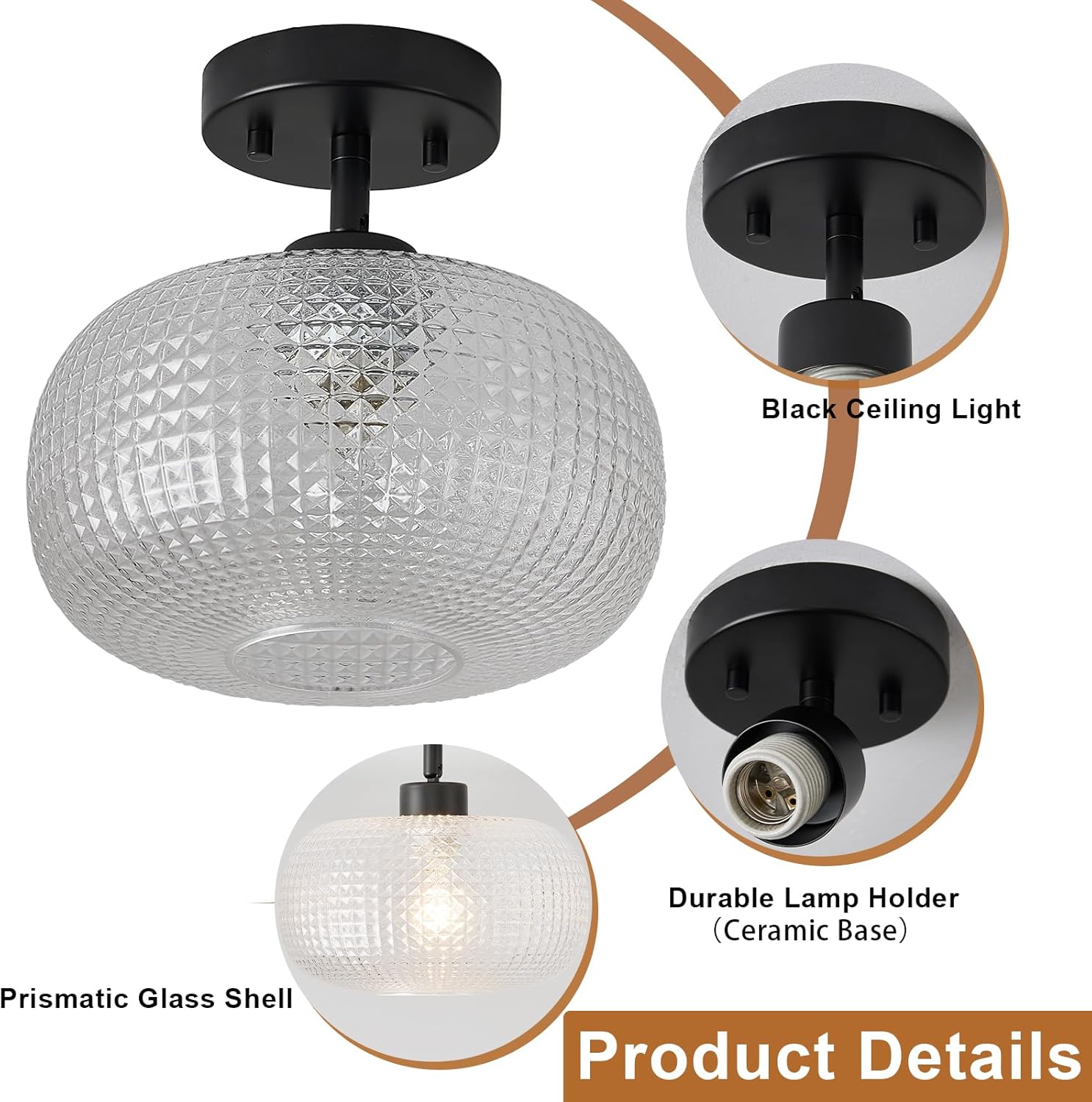 Modern Black Flush Mount Ceiling Light Fixtures,Hammered Globe Lighting Adjustable Hanging with Seeded Glass Lampshade for Entryway Bedroom Kitchen Hallway Laundry Room,E26 1-Light Lamp,9.84 In