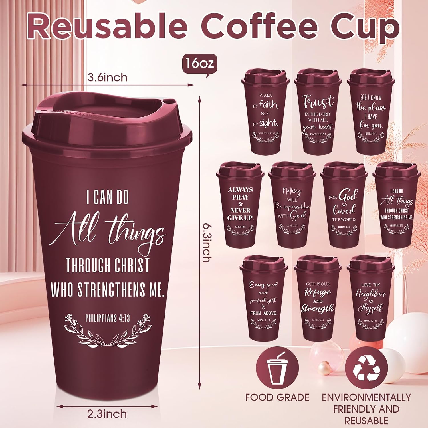 Skylety 60 Pack Christian Gifts Bulk 16oz Bible Verse Tumbler with Lids image 2