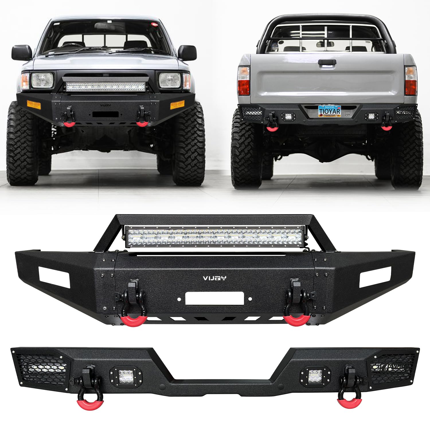Amazon.com: TIOYAR Front Bumper and Rear bumper with Winch Plate ...