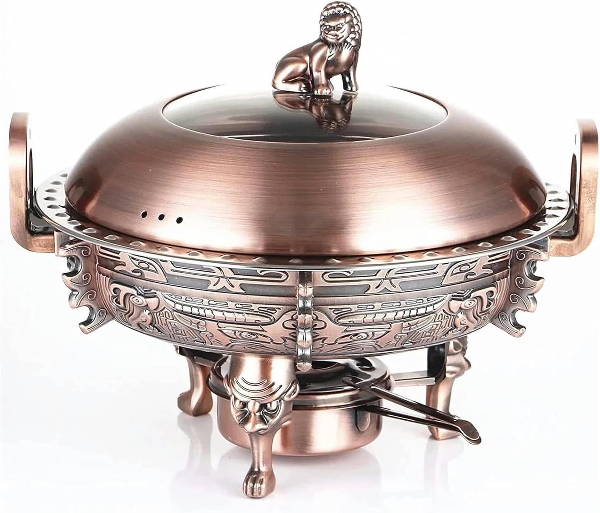 Set da Buffet Chafing Dish,Portavivande E Scaldavivande Rotondi con Teglie per Alimenti,Supporto in Alluminio,Coperchio della Pentola Visibile E Porta-Combustibile,AC,Brass