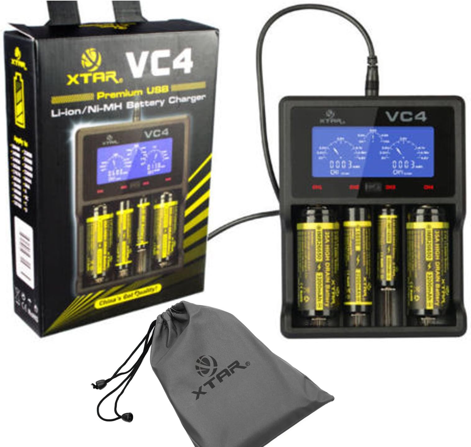 Chargeur Xtar VC4 LCD - Pour Batteries Li-Ion/Ni-MH, 4 Emplacements, Affichage Écran, Charge Intelligente