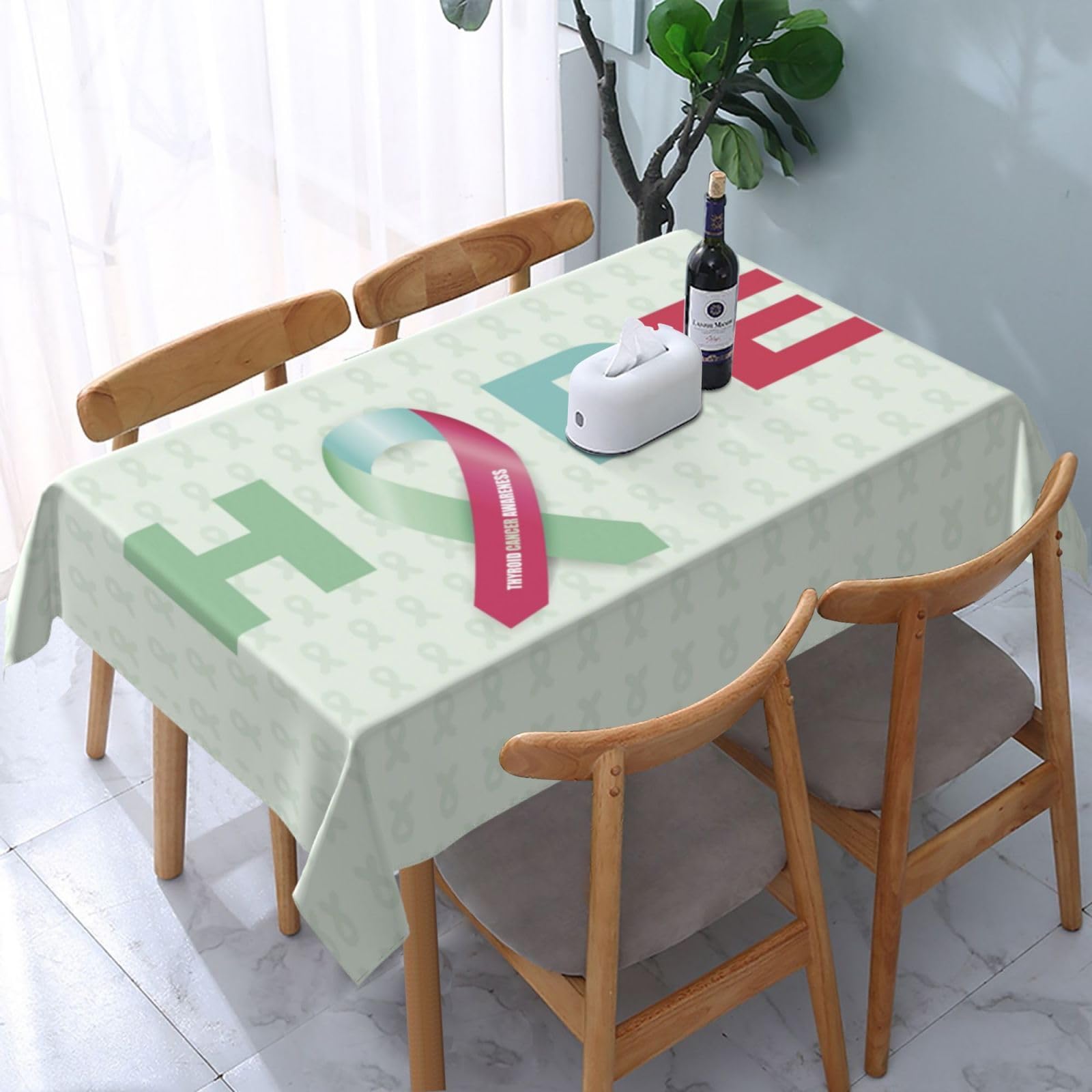 JunHeArt Thyroid Cancer Awareness Month Tablecloth Rectangle Table Cover Washable Table Cloths Decor For Kitchen 54" X 72"