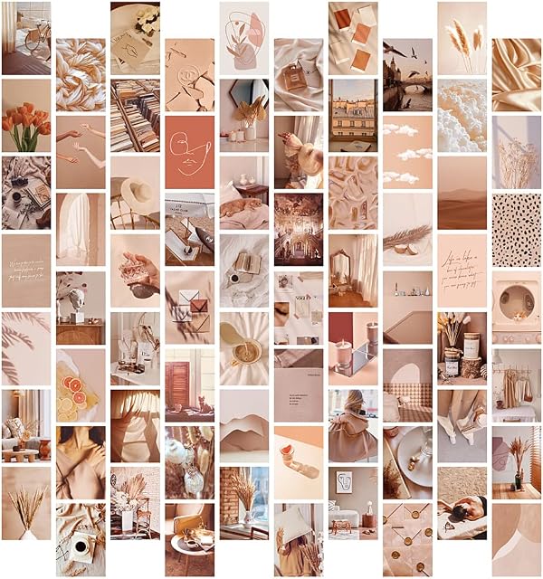 50PCS Aesthetic Picture for Wall Collage 50 Set 4x6 inch Warm Color Room Decor for Girls Boys, Wall Art Prints for Room, Dorm Photo Display, Posters for Bedroom(Beige)