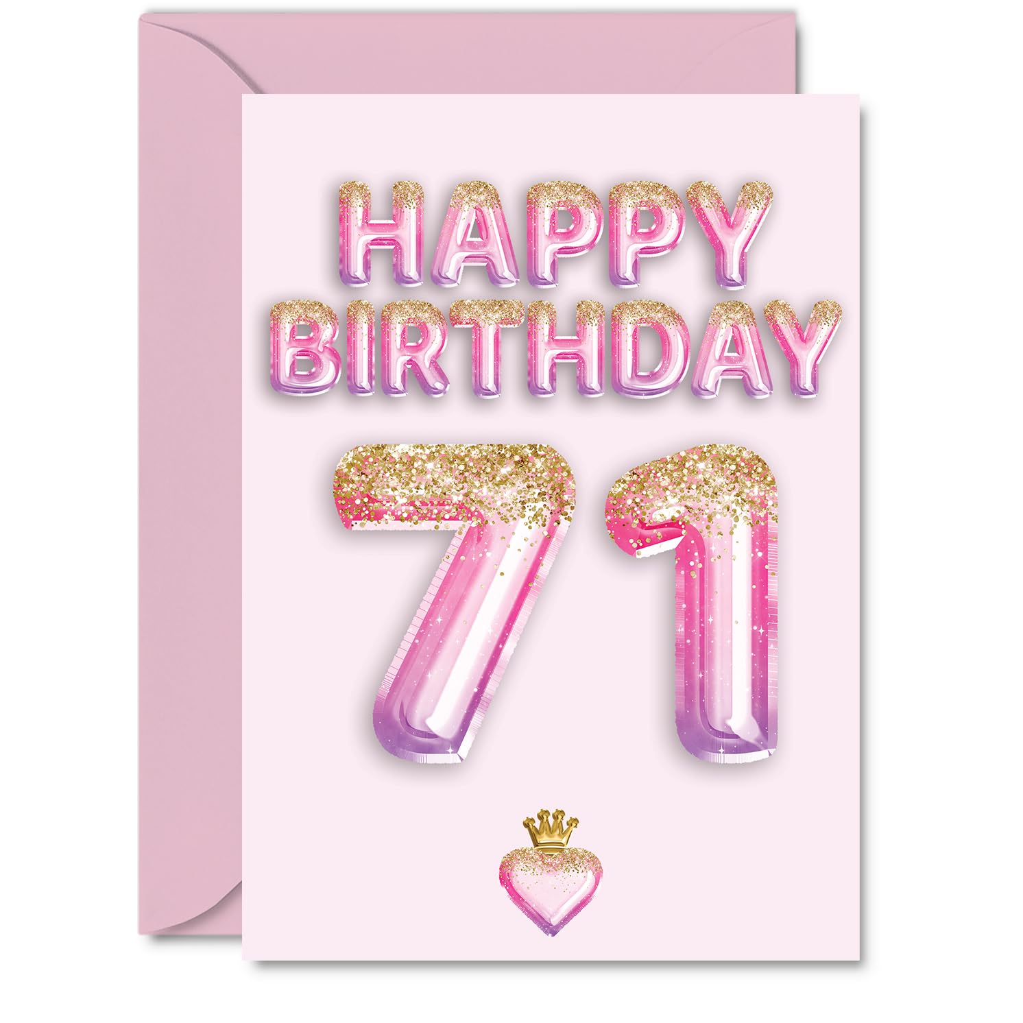 71st Birthday Cards for Women and Men, Pink & Purple Glitter Balloons