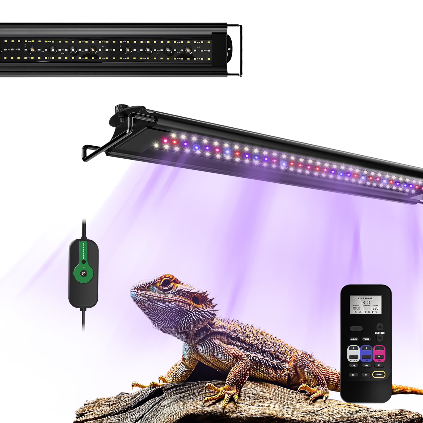 LuminPacific 12W UVB Reptile Light, Dimming UVB UVA Reptiles Strip Lamp, LCD Remote Control with 24/7 Timer, UVB Strip Lights for Bearded Dragon Leopard Gecko Tortoise Frog Snake Plant
