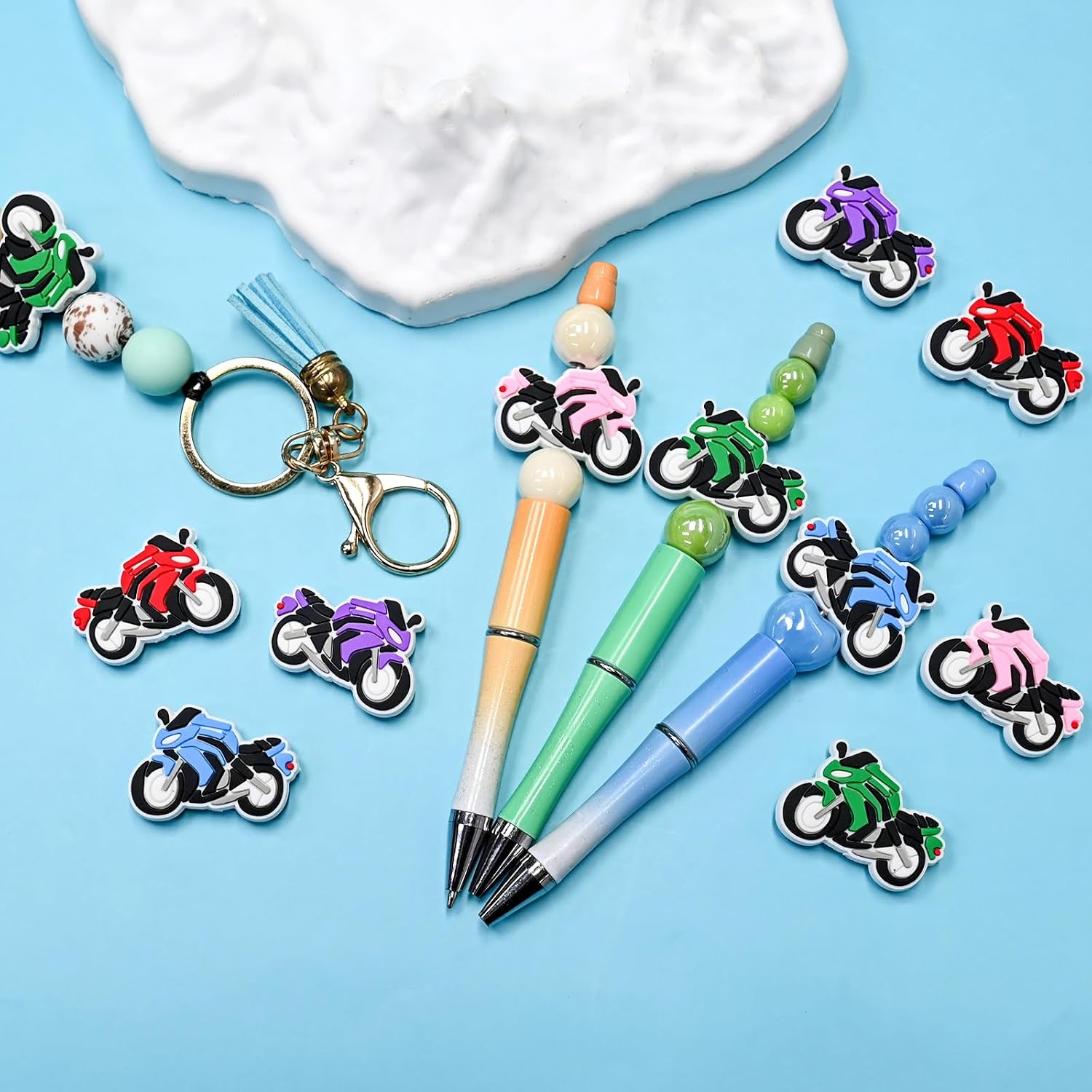20PCS/Set Silicone Focal Bead Motorcycle Theme Loose Beads Car Accessory for DIY Keychains Bracelet Necklace Pens Lanyard Making image 2
