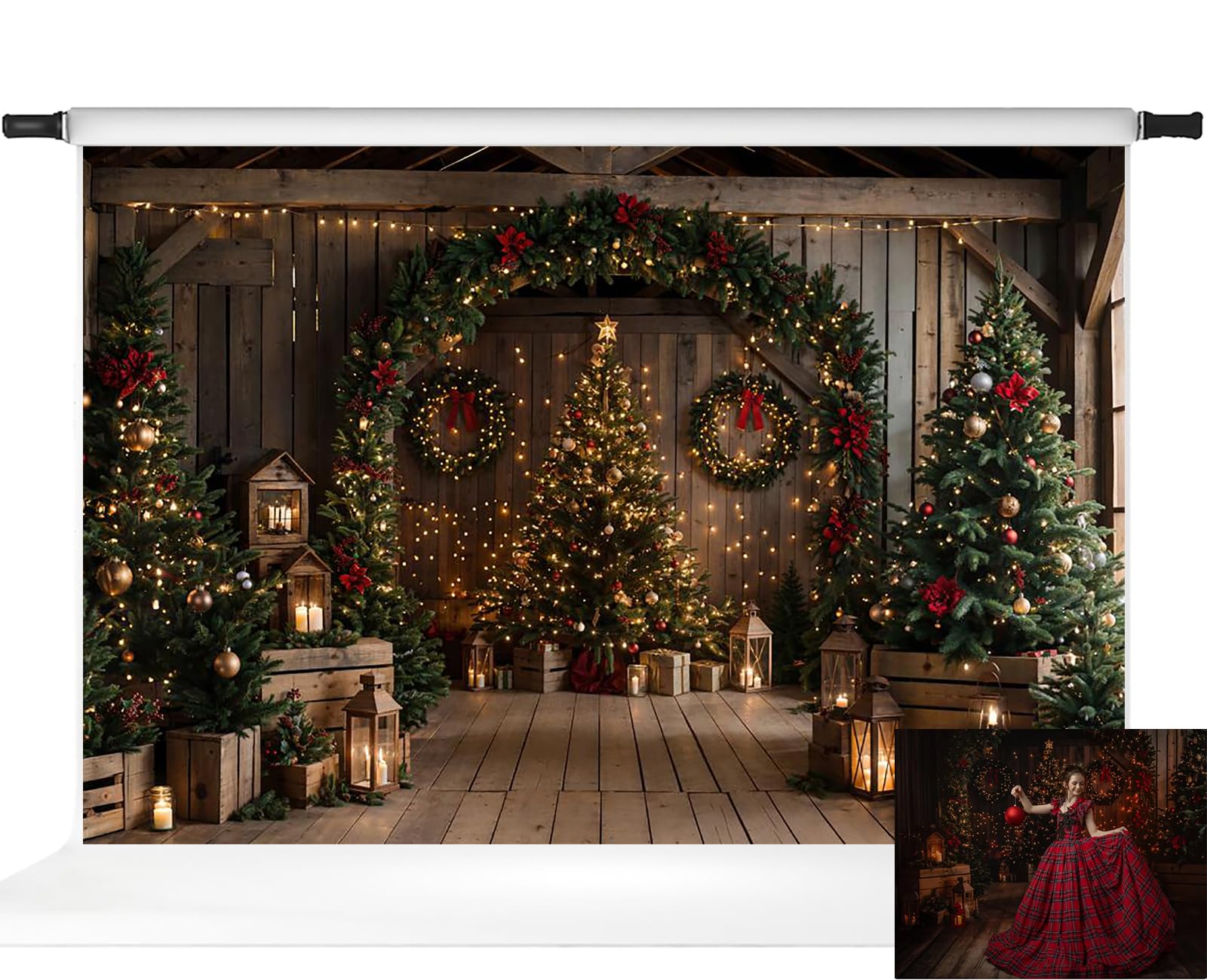 Kate Christmas Pine Tree Indoor Arched Backdrops for Photography, 10x10ft