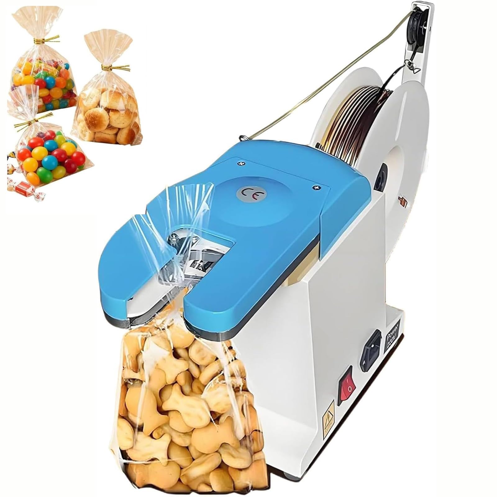 MObyat 0.1-1.2mm Automatic Twist Tie Machine, Semi Manual Bag Closure With 1 Roll Twist Ties Wire, Electric Semi Manul Bag Closure 200mm Tightening Circle, For Supermarket Bakery Candy Bread