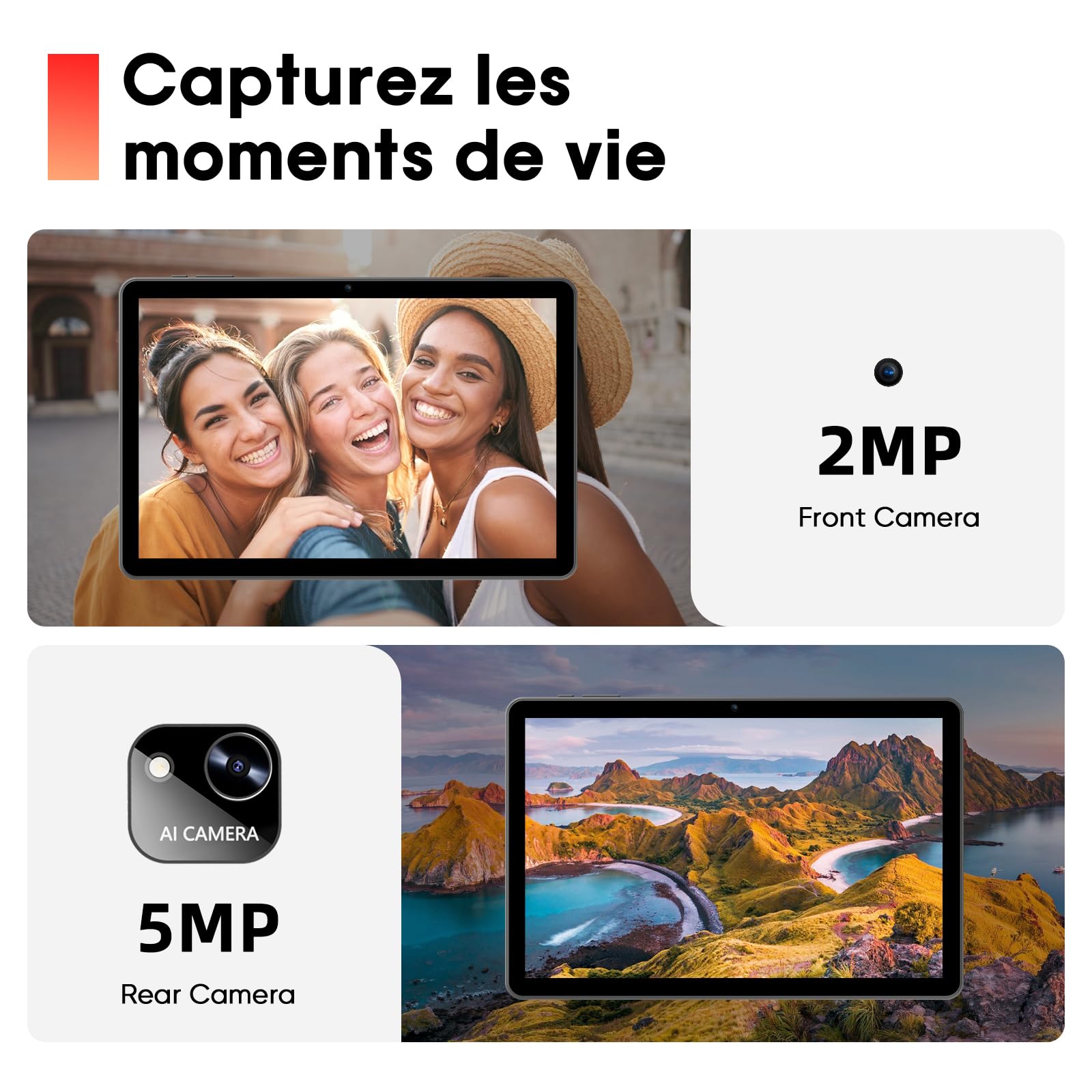 Raemond Tablette 10 Pouces, Tablette Android 15 avec Clavier, 26 Go RAM + 128 Go ROM + 1 to TF, Écran IPS HD 1280x800, Caméra Double, 7000 mAh, WiFi 6, BT 5.0, Widevine L1, GPS (Noir)