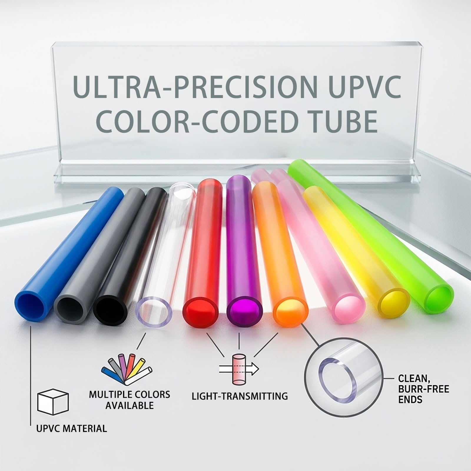 Tube UPVC 40mm x 2mm Épaisseur, Tuyau Plastique Coloré Translucide (Opaque) pour Aquarium, Jardin et Maison DIY, Longueur 0,2m/0,5m/1m/1,5m, Haute Résistance,Gray 1m 5Pcs