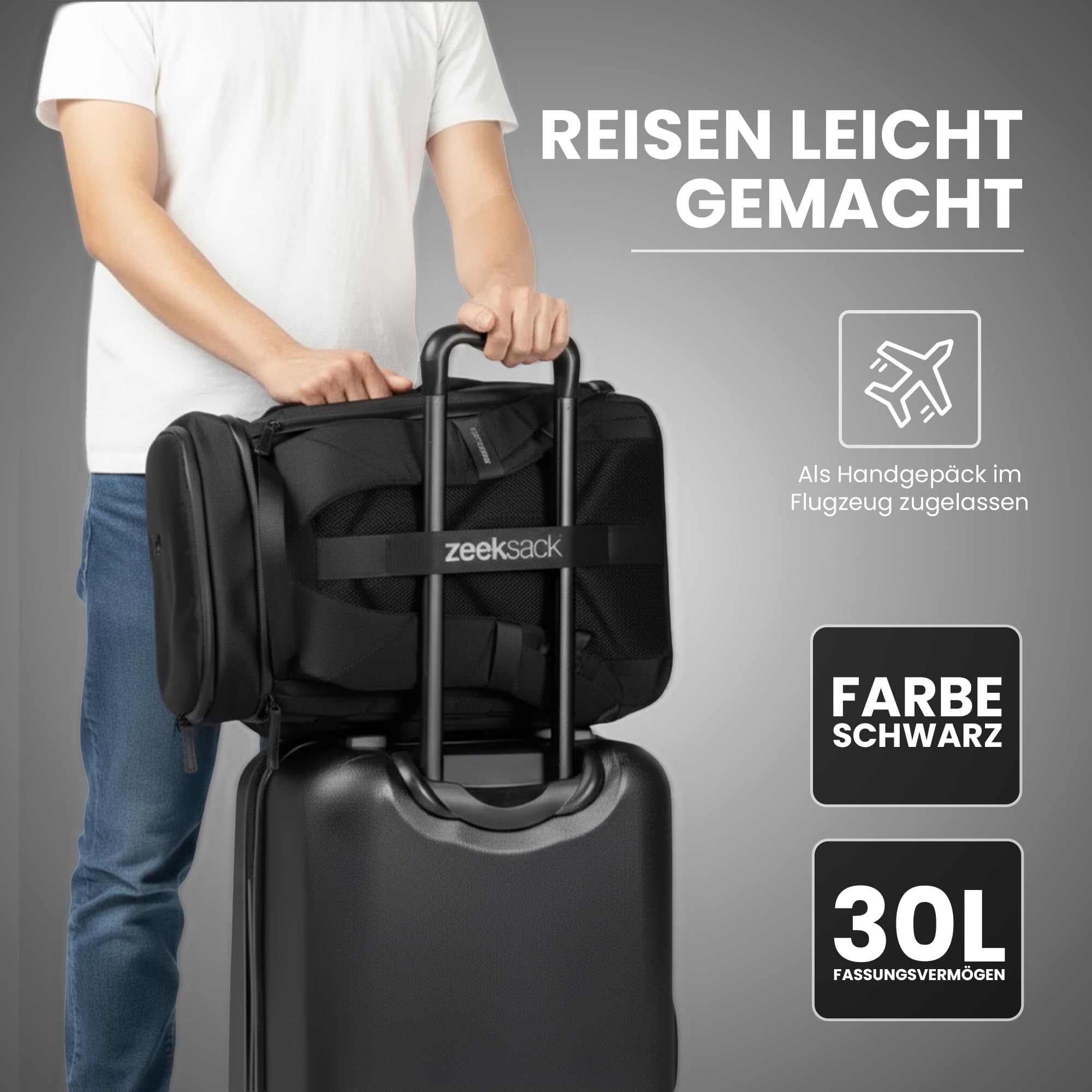 Zeeksack Rucksack Schwarz 20L - The Organizer Backpack & Reiserucksack mit Laptopfach, herausnehmbaren Trennern & Smart Pockets - Handgepäck-Rucksack fürs Flugzeug, Arbeit, Fitness & Wochenendtrips