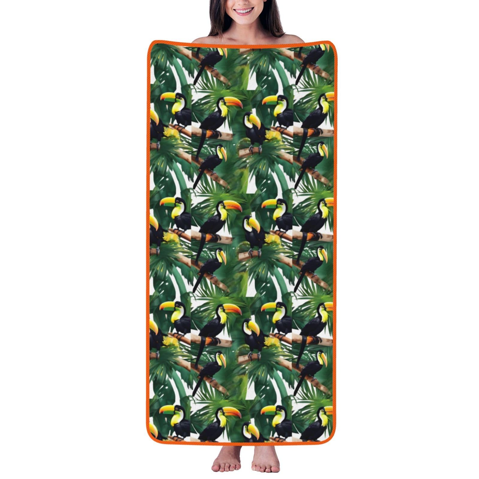 KPXXAQT Toucans Parrot Palm Tree Leaves Print Coral Velvet Bath Towel Soft Absorbent Towels Home Vacation Or Summer Gifting