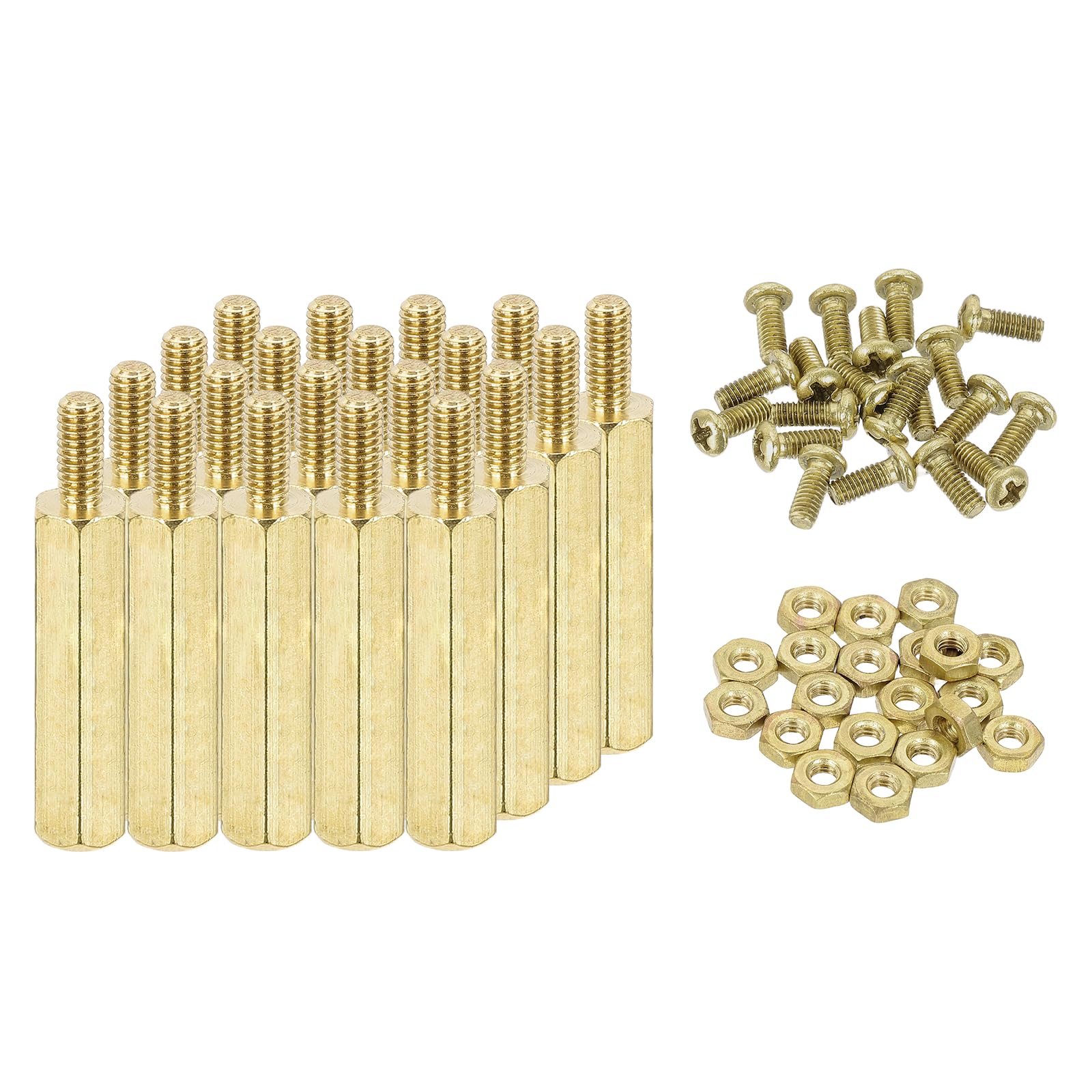 sourcing map M2.5 Male Brass Hex Spacer Standoffs Screws Nuts, 20 Set Hex Column Screw Nut Assortment Kit M2.5 * 20+6 Threaded Standoff for Raspberry Pi PCB Motherboard DIY โ image 1