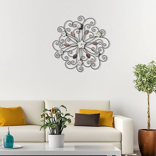 Miniatura 4 de Decoración de pared de flores de metal de 12 pulgadas con hoja de óxido, arte de pared de metal floral grande, decoración inspiradora de flores de