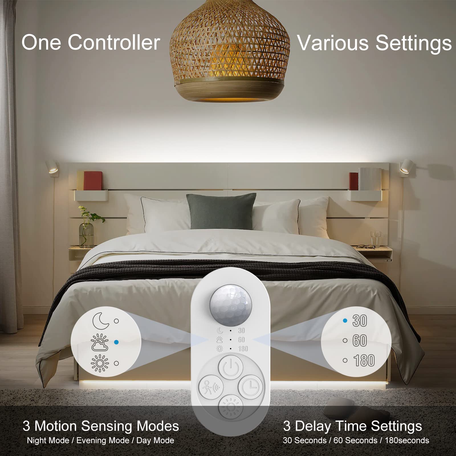 Striscia LED da incasso con sensore di movimento, per interni, luce bianca fredda, 6000 K, super luminosa, 2000 lm, adattatore dimmer da 12 V e per armadietti da cucina, mensole, armadi