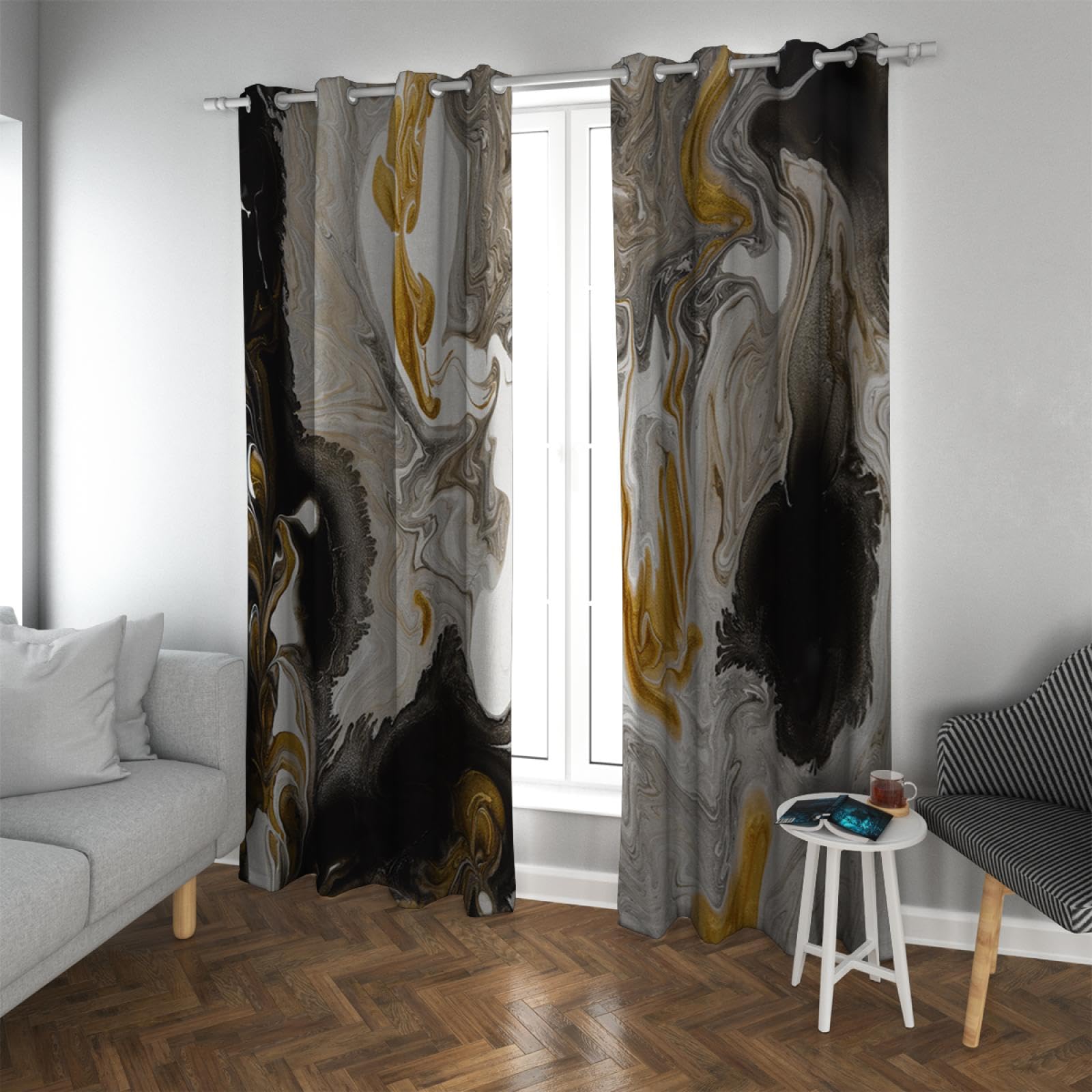 Luksusowe szare złote zasłony zaciemniające z nadrukiem marmuru w stylu nordyckim zasłony zaciemniające do sypialni zestaw 2 paneli 140 x 250 cm