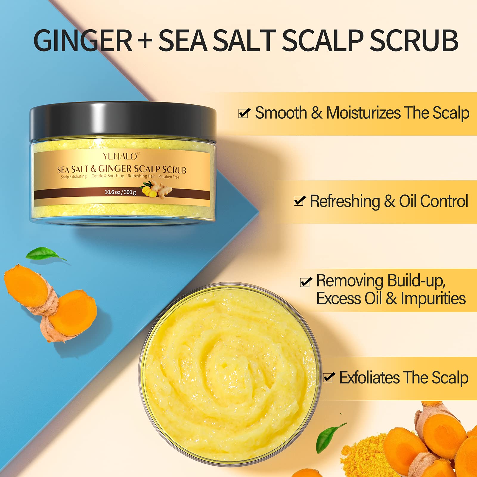 Scalp Scrub with Sea Salt and Ginger, Gentle Scalp Exfoliating, Removes