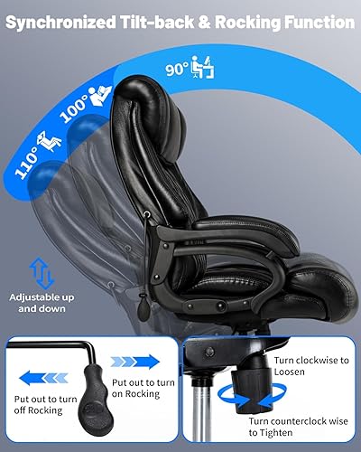 Miniatura 7 de Silla de oficina grande y alta de 600 libras, sillas de oficina ejecutivas con soporte lumbar ajustable, silla de escritorio ancha con rueda de goma