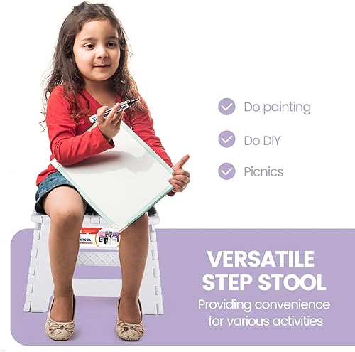 Miniatura 153 de Taburete plegable resistente de alta calidad de 13 pulgadas de altura para adultos, taburete de cocina, jardín, baño, color blanco Blanco,Bicolor