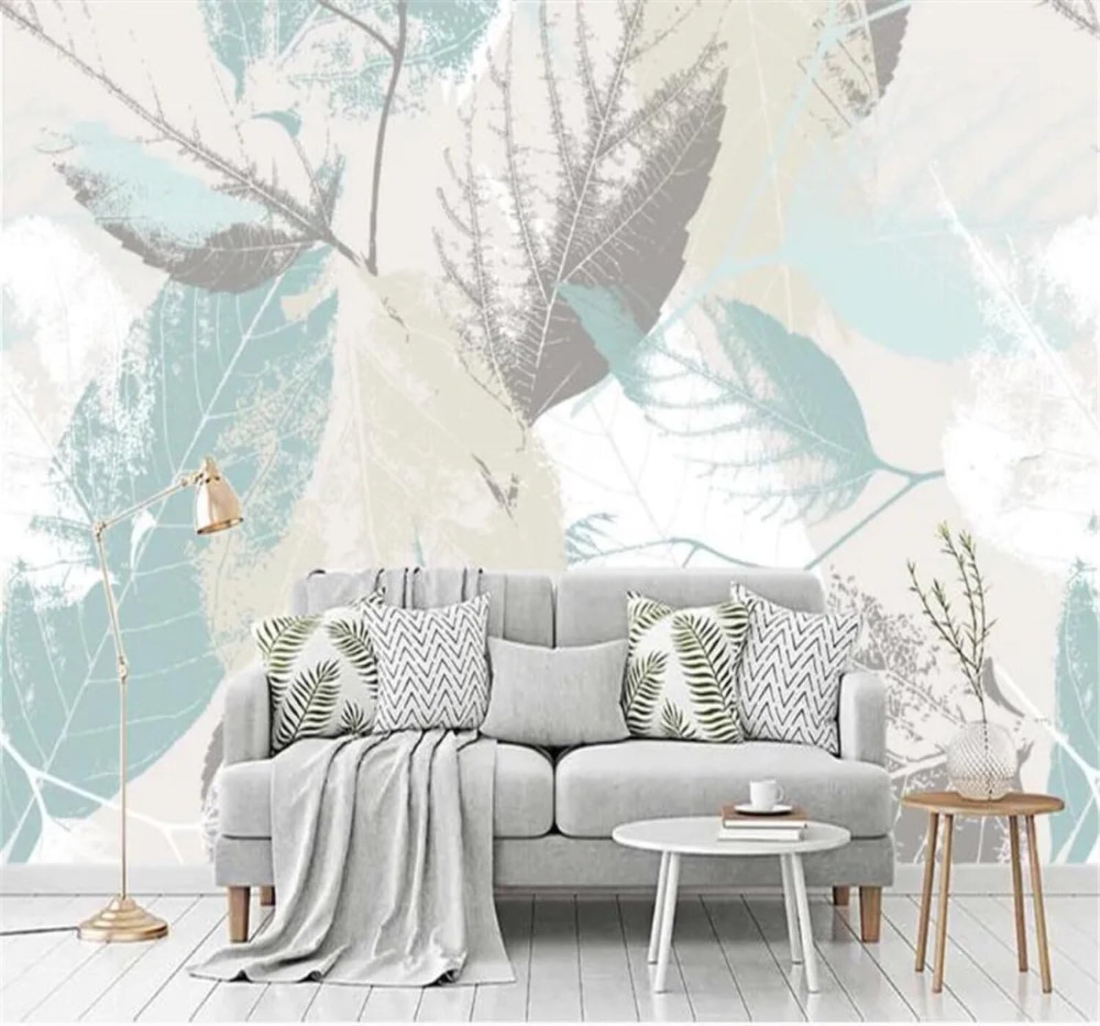 Tzxztt Minimalist Hand Drawn Leaves Art Unique Modern 3D Wallpaper Premium Textured Silk Neutral Tones Material Ideal for Living Room Bedroom-350cm×256cm