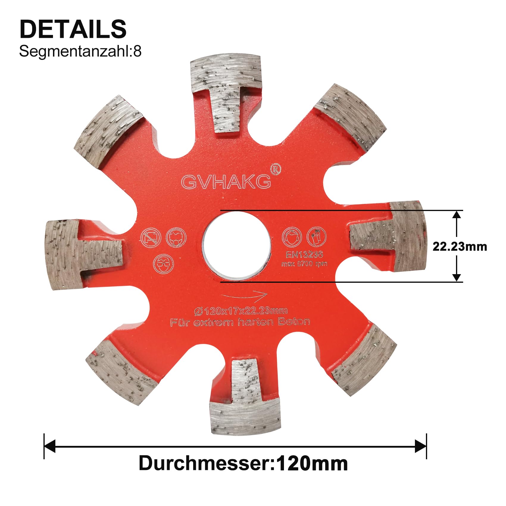 Disco diamantato da taglio/scanalatura 120mm, disco da scanalatura 17 mm, 8 segmenti per riscaldamento a pavimento, pavimenti in cemento molto duri e rimozione, riscaldamento a pavimento taglio
