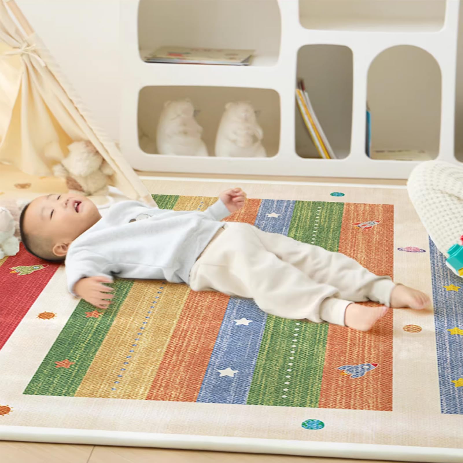 Spielmatte & Krabbelmatte Baby Faltbar 100 x 240 cm, Baby Krabbelmatte Große Spielmatte mit Schaumfüllung, Krabbelmatte Baby Faltbar, Dicke rutschfest Waschbar Wohnzimmer-Bodenmatte für Kinderzimmer