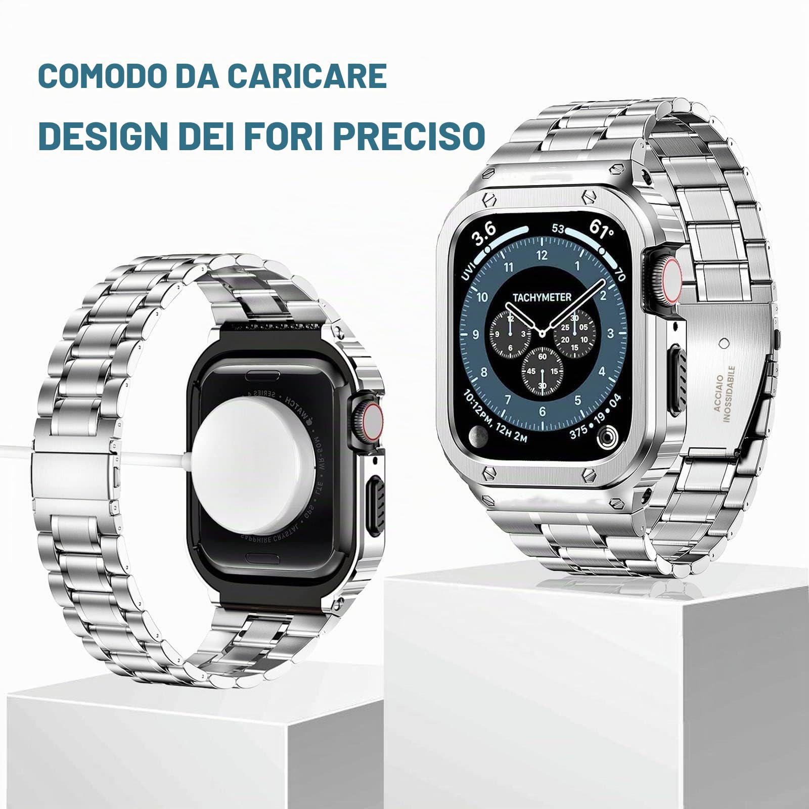 MioHHR Cinturino e cassa in metallo compatibile con Apple Watch 38mm 40mm 41mm 42mm 44mm 45mm 46mm 49mm, cinturino in acciaio inox per iWatch Serie 10 9 8 7 6 5 4 3 2 1 SE