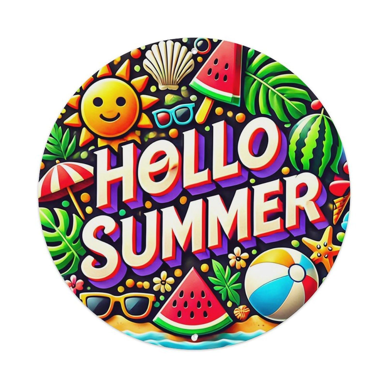 Hello Summer Tropical Fruit Pattern Tin Sign Metal Poster Vintage Metal Signs for Home Man Cave Bar Cafe Kitchen laundry room Wall Decorations 8x8 inches