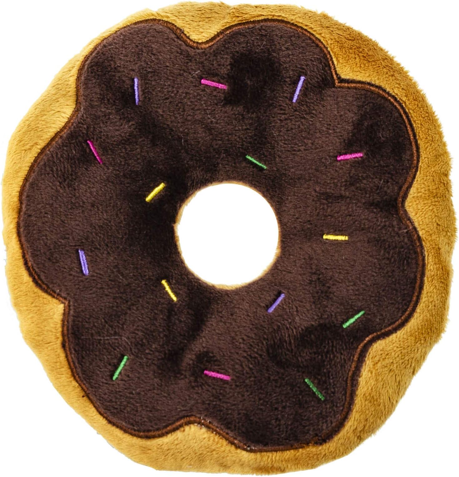 Giftable World 6 Inch Plush Pet Toy Sprinkled Chocolate Donut with Squeaker Dog Chew Toy
