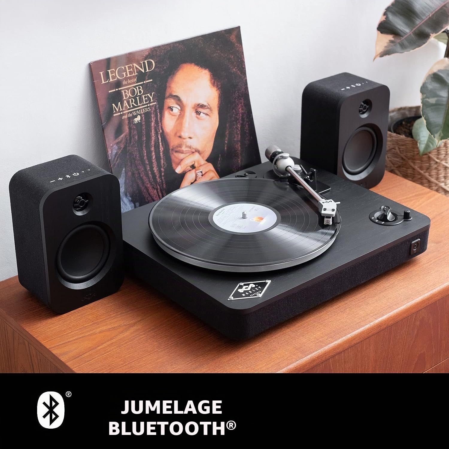House of Marley Stir It Up Wireless Tourne Disque Vinyle Bluetooth - Noir | Platine Vinyle, 2 Vitesses, Conçue de Manière Durable, Préampli Intégré, Cellule Audio-Technica