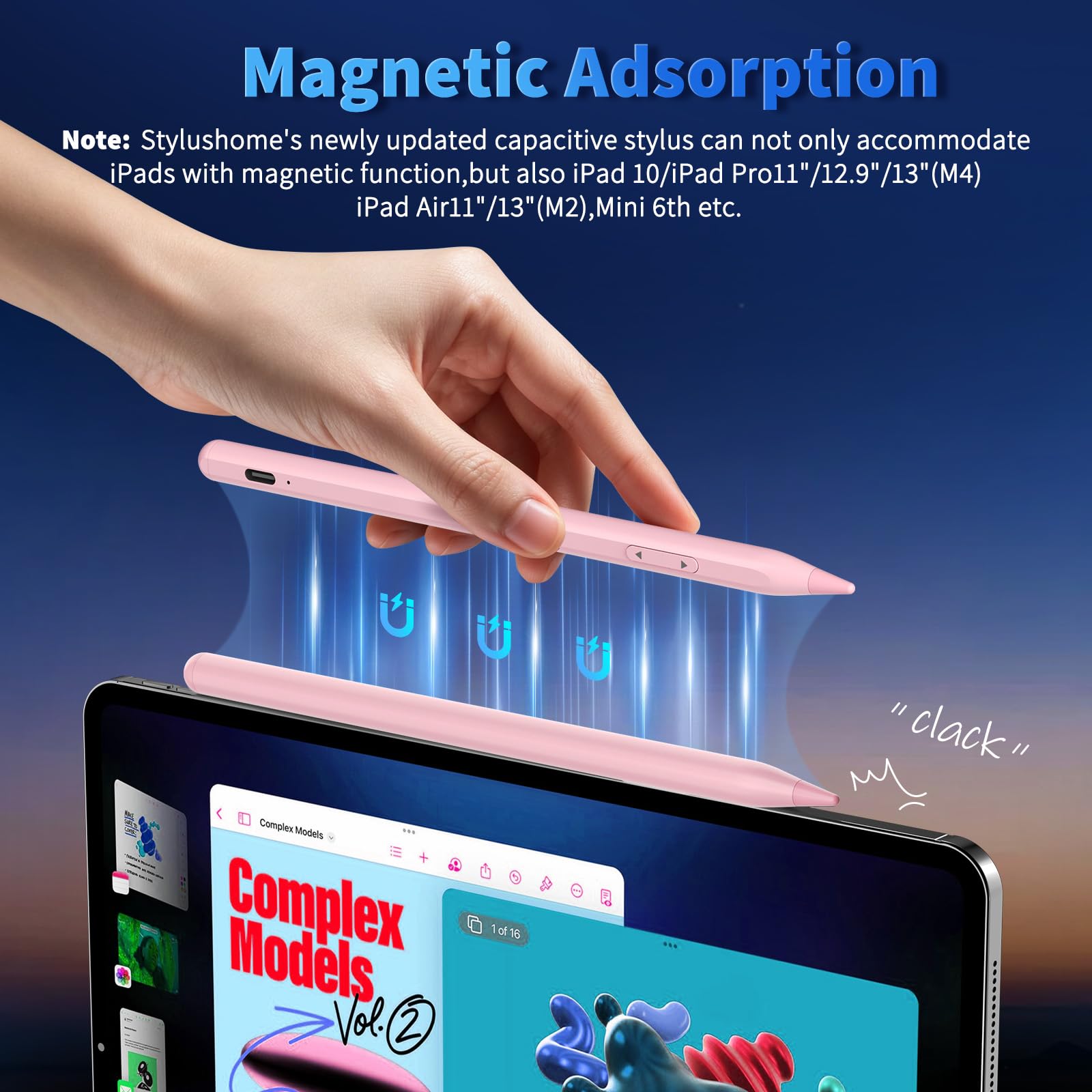 Lápiz capacitivo universal para iPhone, 2 lápices capacitivos de carga rápida para iPad | Compatible con iPhone, Apple iPad Pro Air Mini, Android, tablet, todas las pantallas táctiles, color rosa