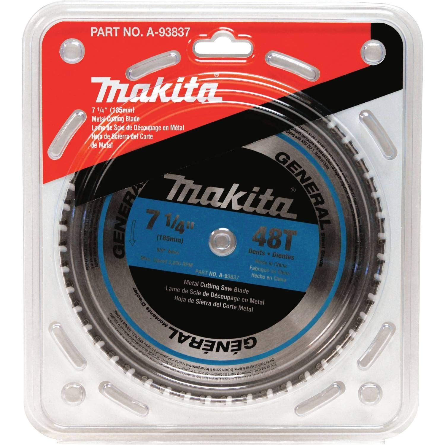 Makita a-93837 7 – 1/4-inch 48-teeth carburo Hoja de corte para metal