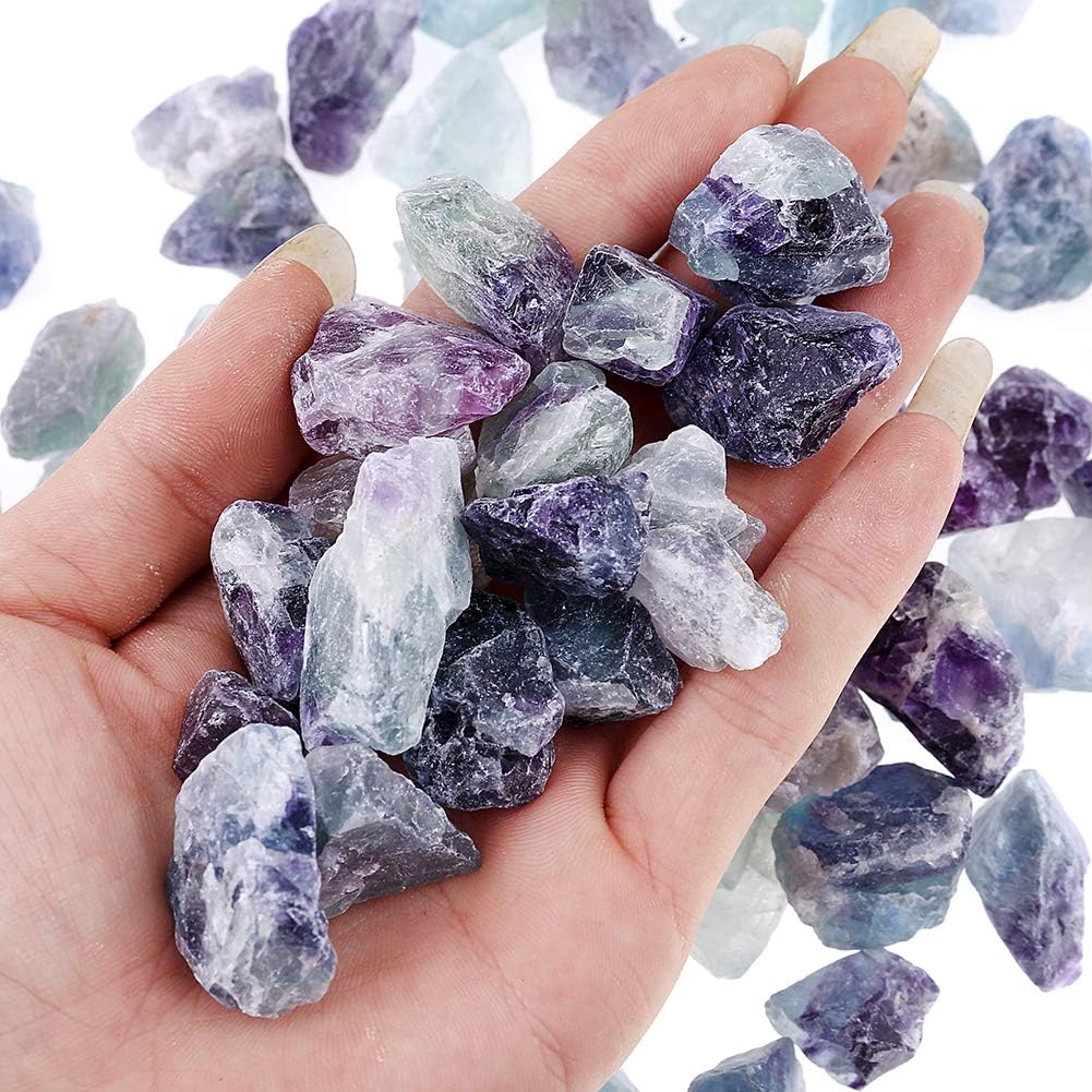 Bingcute 1pound 1-1.5" inch Rough Rainbow Fluorite Gemstone - Raw Natural Crystals for Cabbing, Cutting, Lapidary, Tumbling, Polishing, Wire Wrapping, Wicca and Reiki Crystal Healing