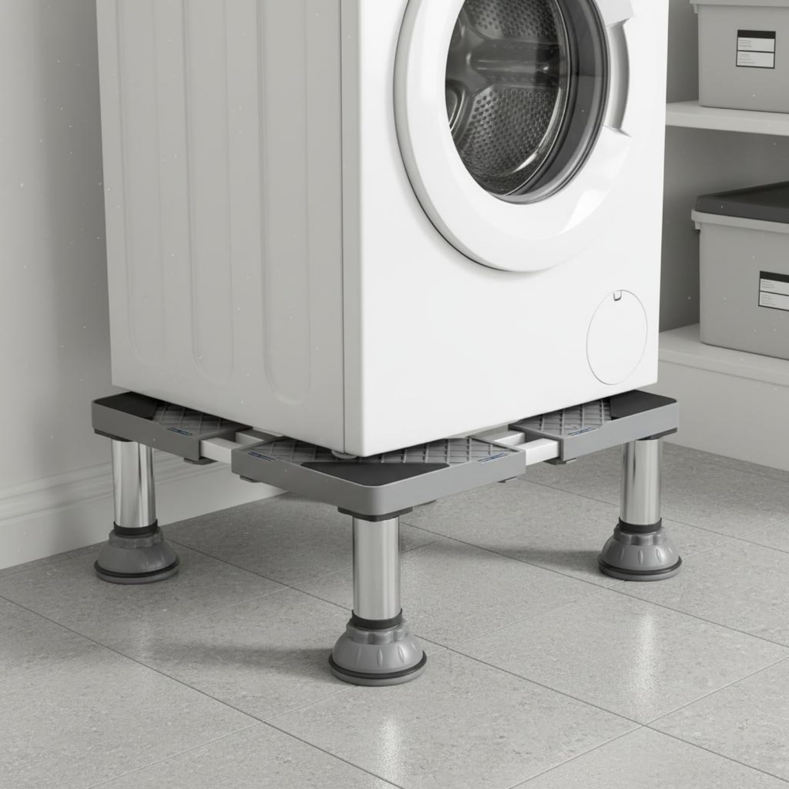 Soporte Elevable Antivibración Ajustable Ajustable en Nivelación Base Antideslizante Protección del Suelo, Pies De Elefante De Acero Inoxidable Elevados Altura Total 15-18cm Tubo Doble