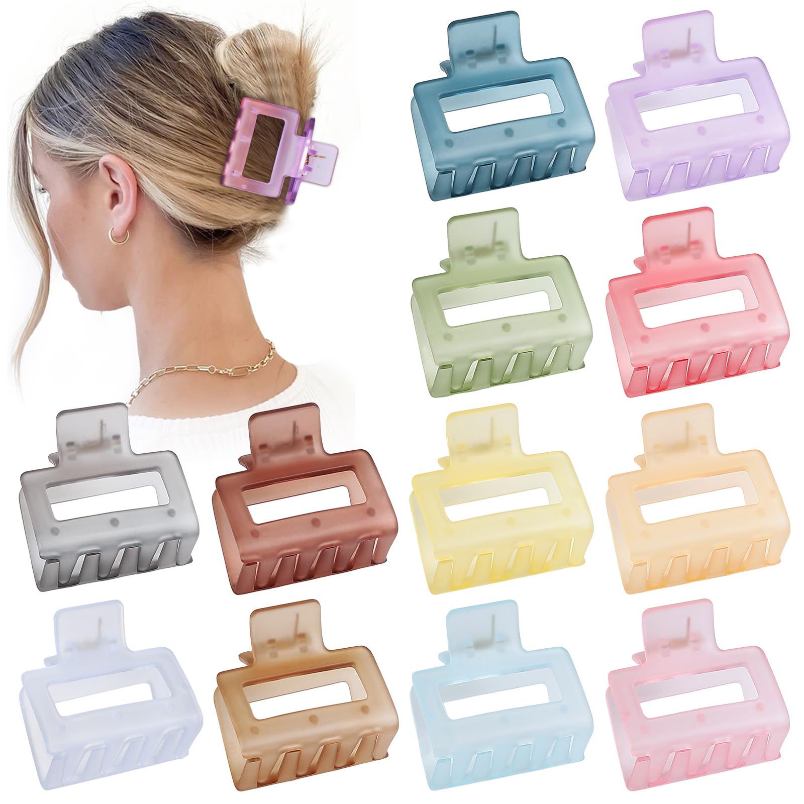 Sisiaipu 2 Inch Medium Hair Claw Clips 12 Pcs Square Hair Clips for Thin Hair Matte Nonslip Acrylic Banana Jaw Clips Bulk Hair Accessories for women
