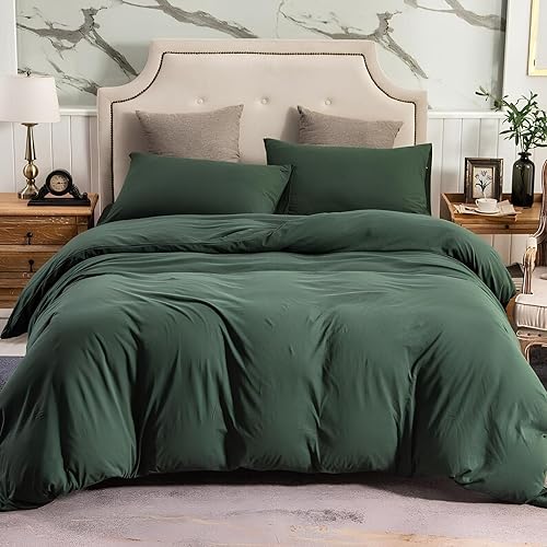 Miniatura 2 de INDACORIFY Cotton Duvet Cover in Forest Green Boho Bedding 100% Cotton Washed Duvet Cover Queen Size Bedding Cover Custom Size Comorter Cover Set
