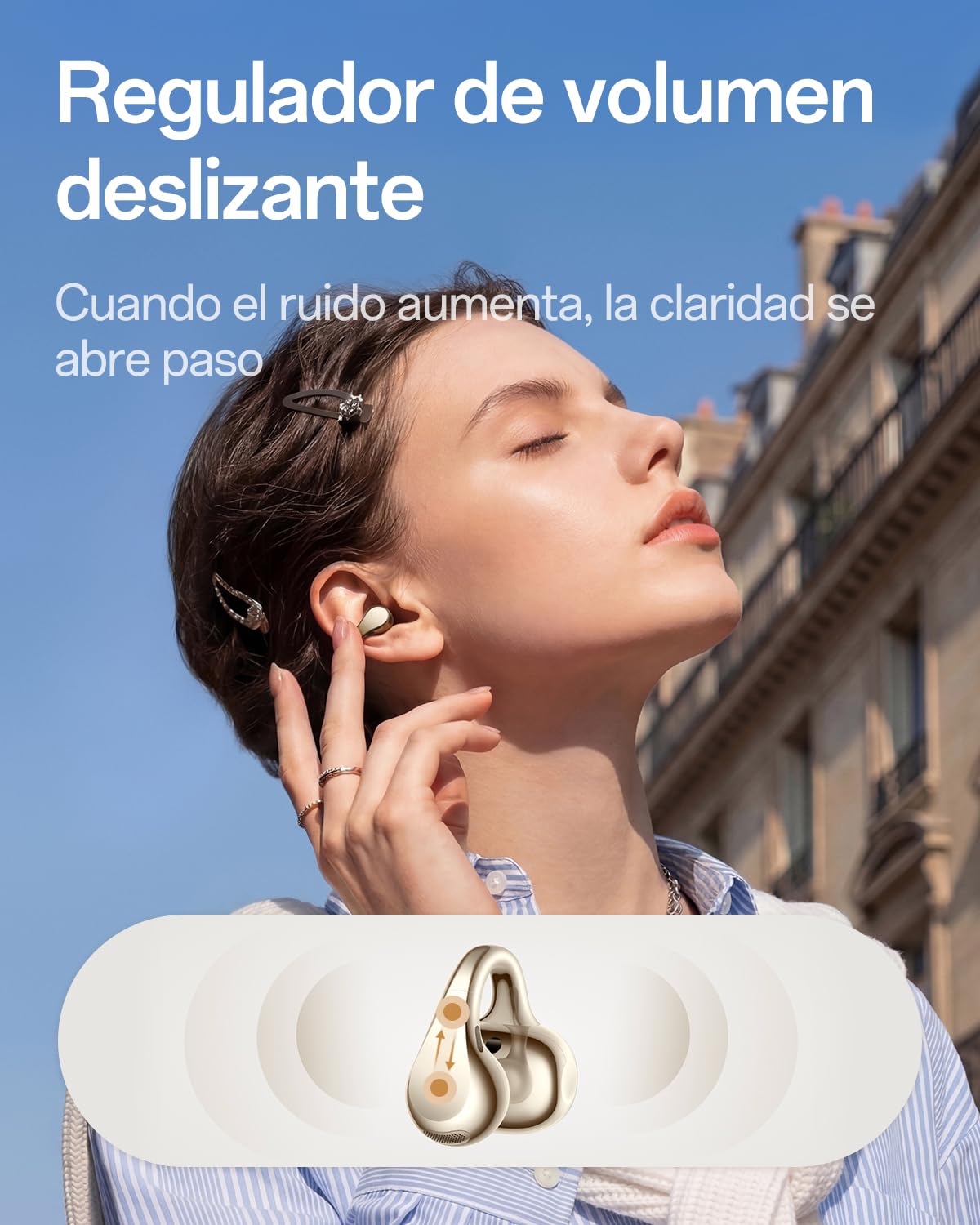 OPPO Enco Clip2 Auriculares Open-Ear, Drivers 11mm+9mm, Bluetooth 6.1 Sonido Dynaudio, Comodidad EarHug, Audio Hi-Res LHDC 5.0, 40H Autonomía, Llamadas por Conducción Ósea, Luminous Gold