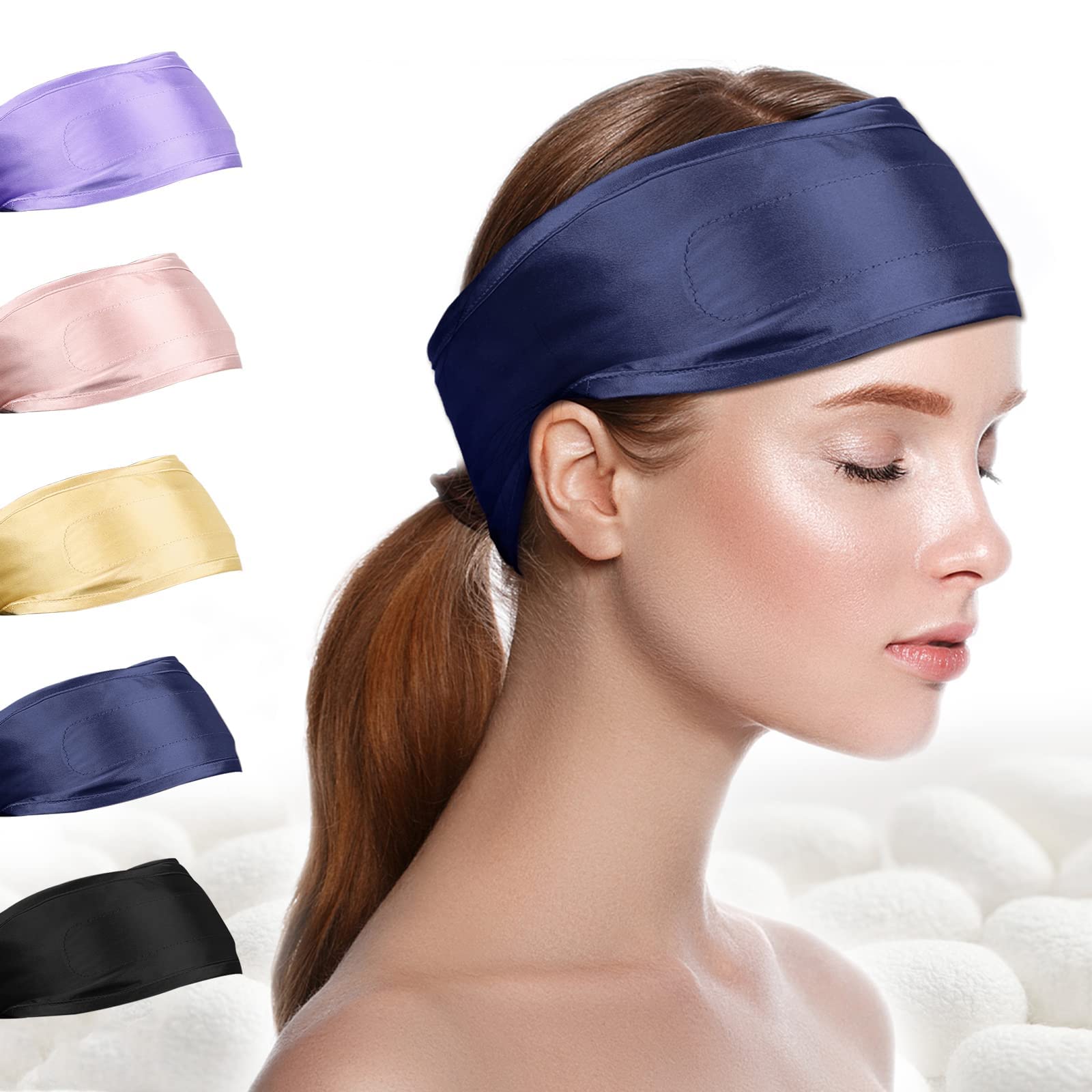 Silk Spa Headbands for Washing Face, 100% Mulberry Silk Scarf for Hair Wrapping, Adjustable Ponytail Face Wash Headbands for Women and Girls for Sleep, Makeup, Sport