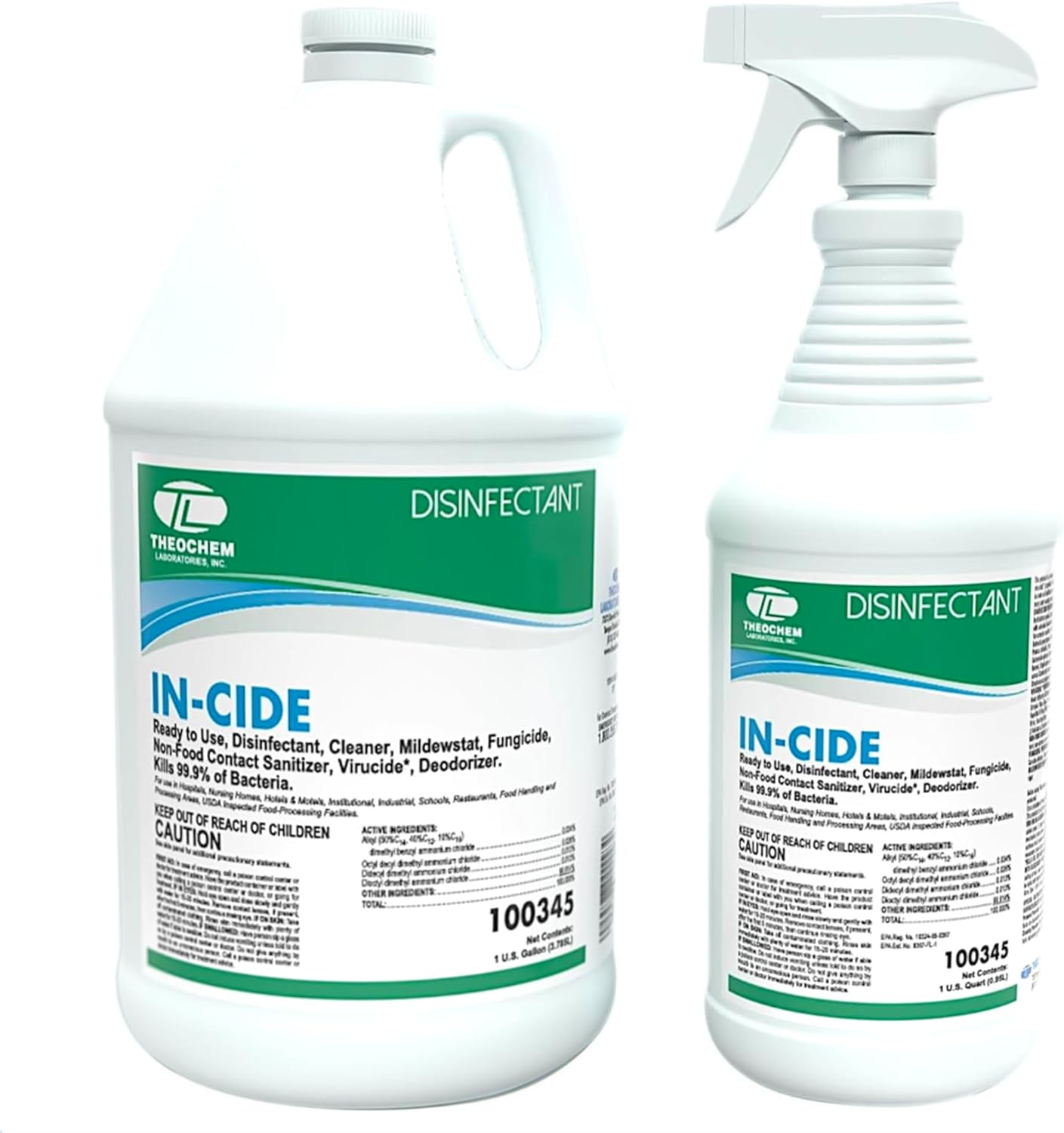 In-Cide Hospital Grade Disinfectant Spray - EPA Registered Cleaner Kills 99.9% MRSA, Norovirus - Medical Grade for Home Office Clinic - Fresh Scent - 1 Gallon + 32oz Bundle