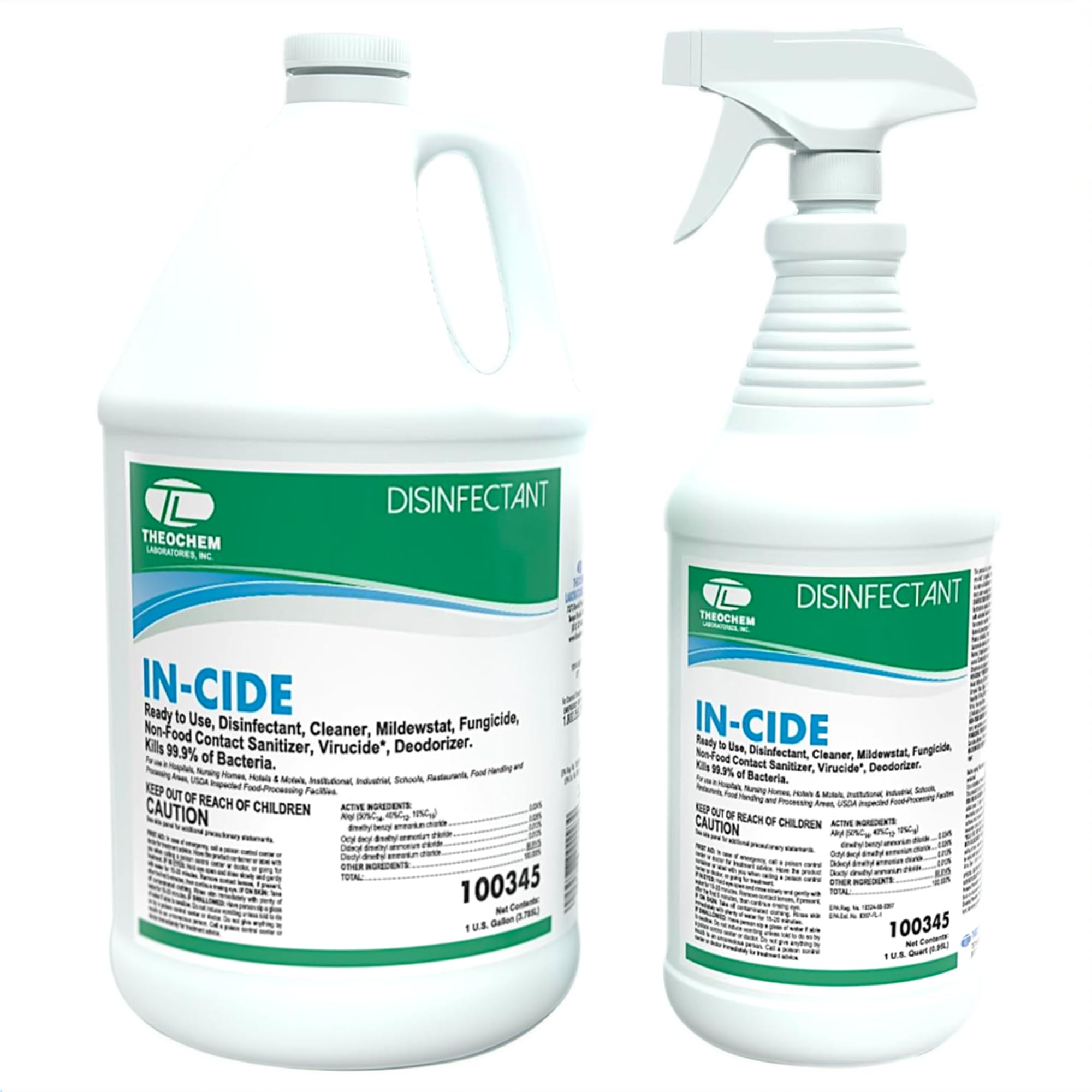 In-Cide Hospital Grade Disinfectant Spray - EPA Registered Cleaner Kills 99.9% MRSA, Norovirus - Medical Grade for Home Office Clinic - Fresh Scent - 1 Gallon + 32oz Bundle