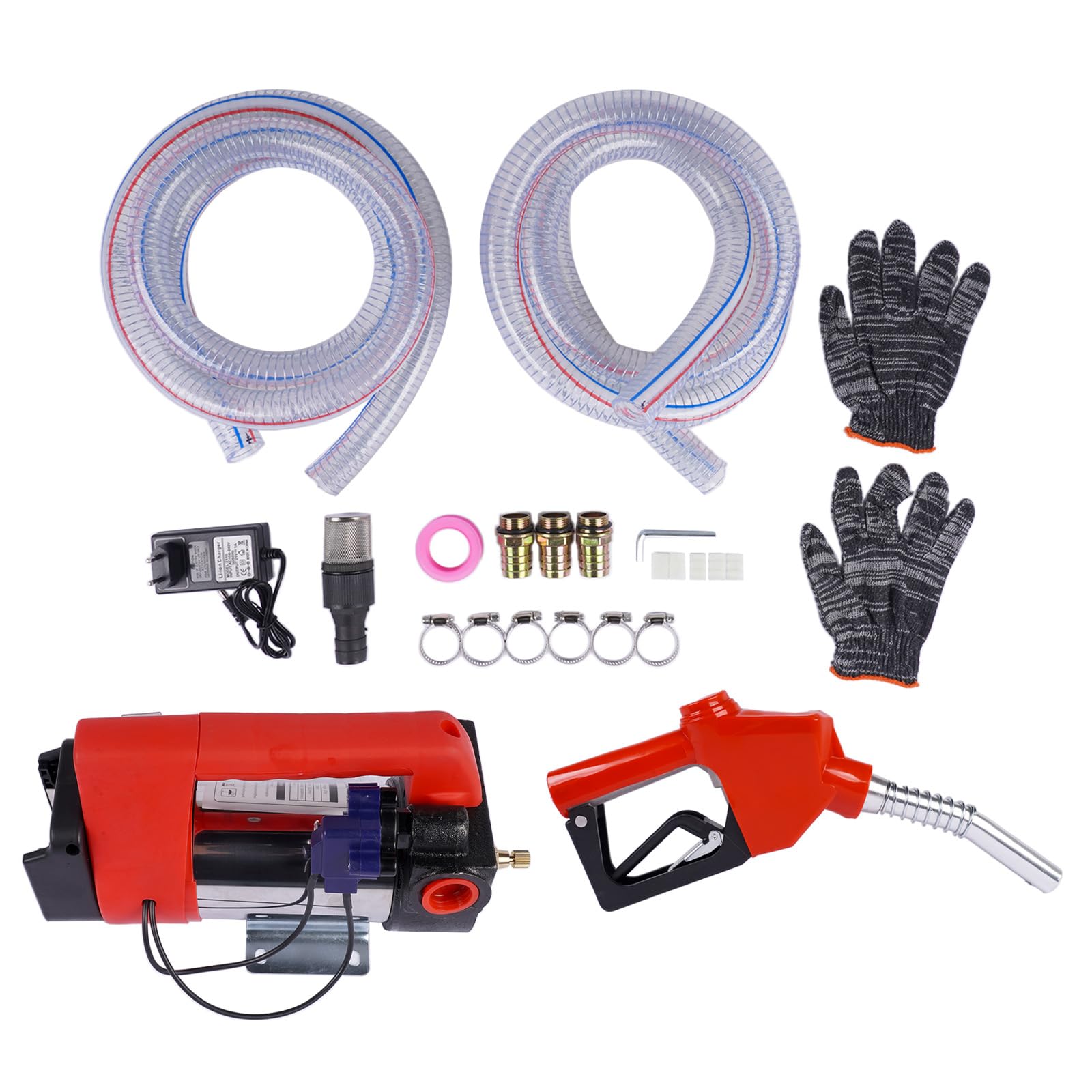 Bomba de Trasvase Diesel a Batería 21V Caudal 45 L/m, Eléctrica Bomba Portátil con Pistola, Filtro y 2 x 2m Mangueras para Diesel, Keroseno, sin batería Hopzty