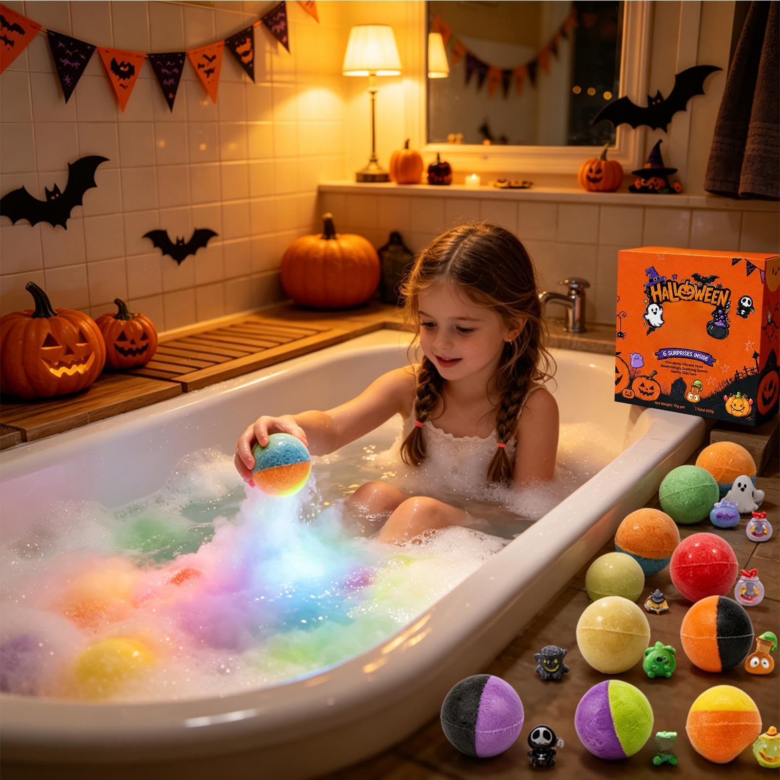 Bolas de baño 9 efervescentes de ducha de Halloween coloridas con juguete