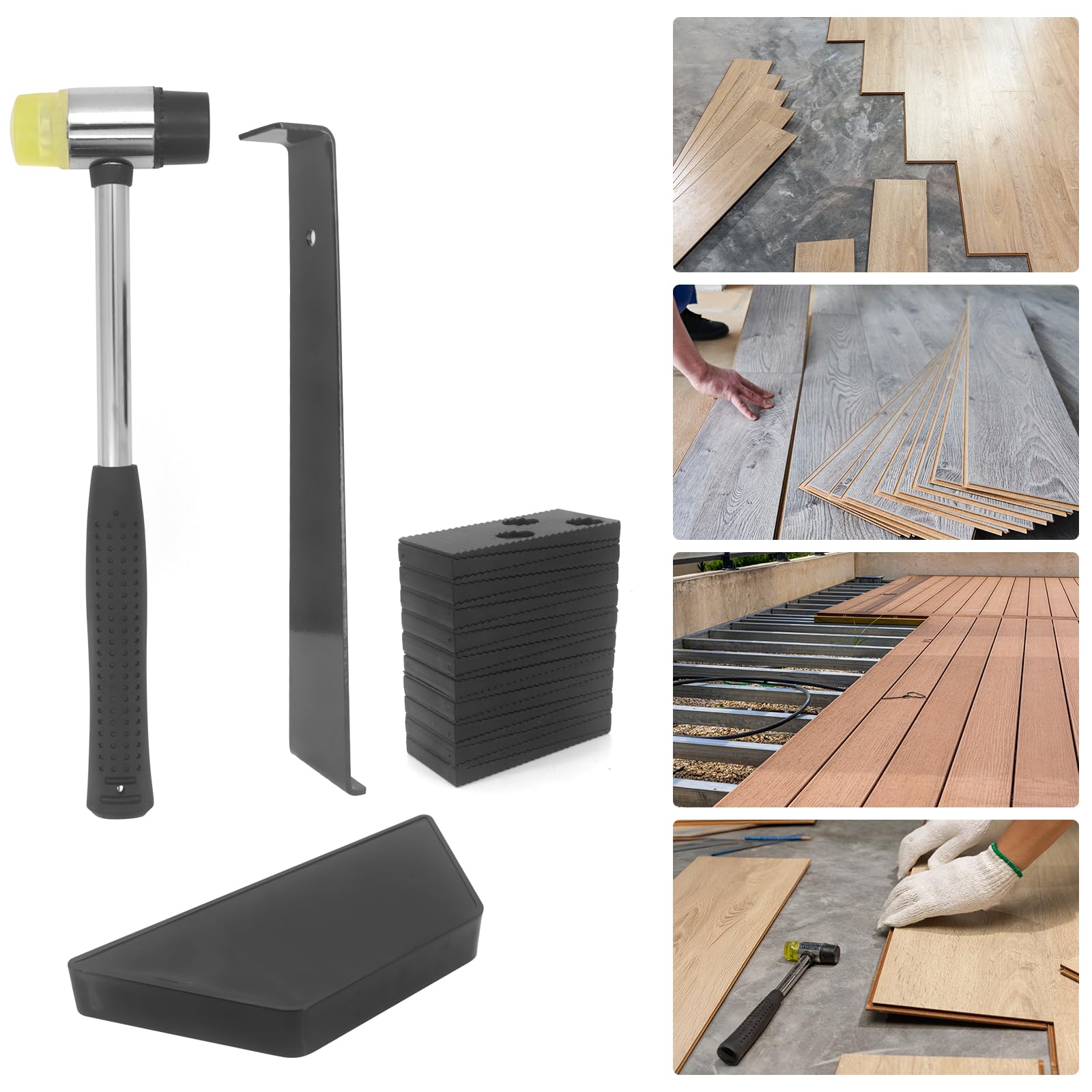 23 herramientas de suelo laminado, kit de instalación de suelos de madera laminada, herramientas de montaje de suelo laminado con bloque de roscado, mazo de doble cara, barra de tracción y 20