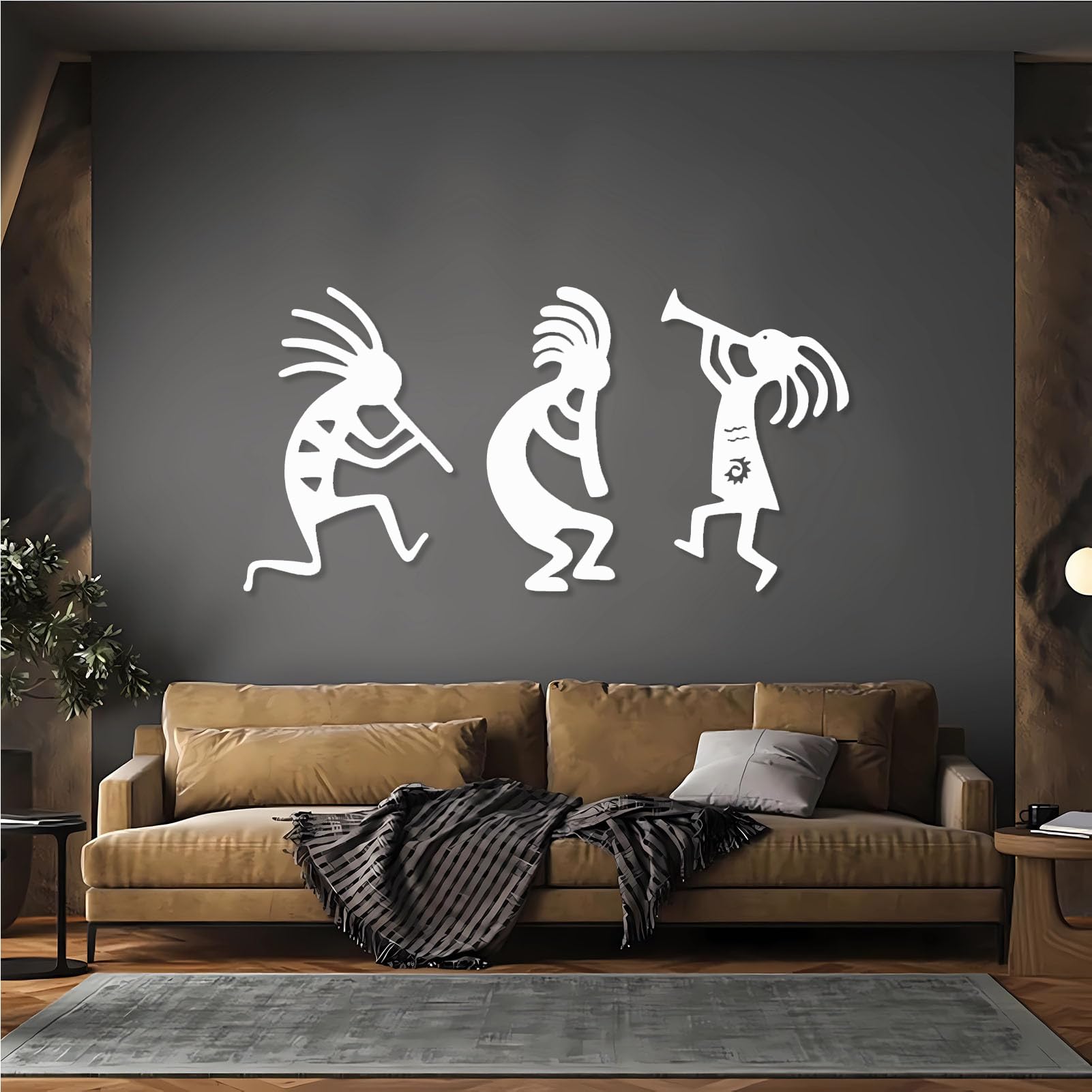 JOYHIVECC Kokopelli - Trio, decorazione da parete in metallo sud-ovest sud-occidentale, decorazione da parete per camera da letto, 3 pezzi, nero (inchhi