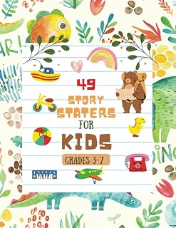 Story Starters For Boys: Creative Writing Prompts | 8.5 x 11 in | 49 Story Pages | Creativity Gift for Kids | Hand drawn seamless pattern with dinosaurs and floral elements cover