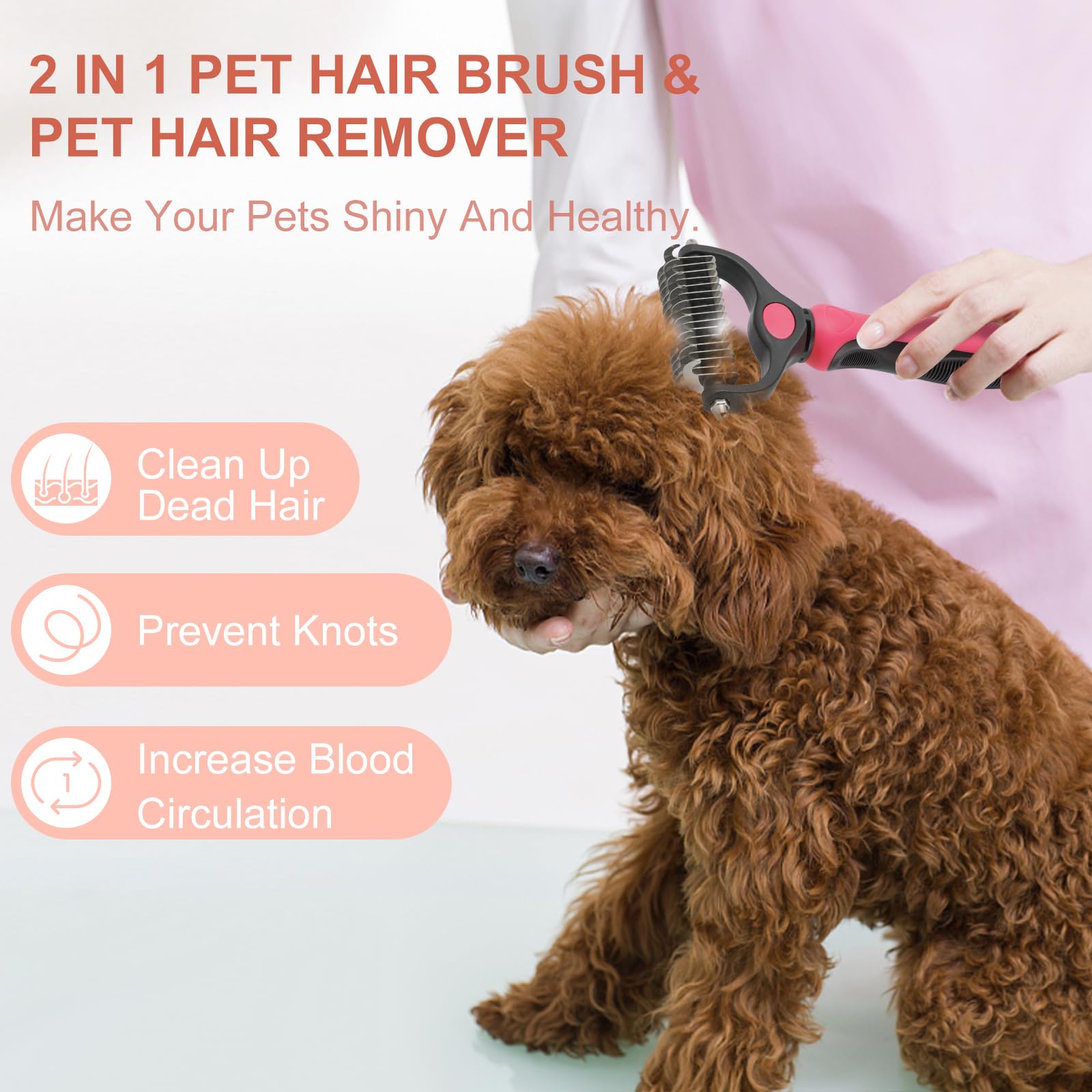 NursCare Pet Grooming Brush, Double Sided Undercoat Rake for Dogs & Cats, Professional Deshedding Brush and Dematting Tool - Image 2