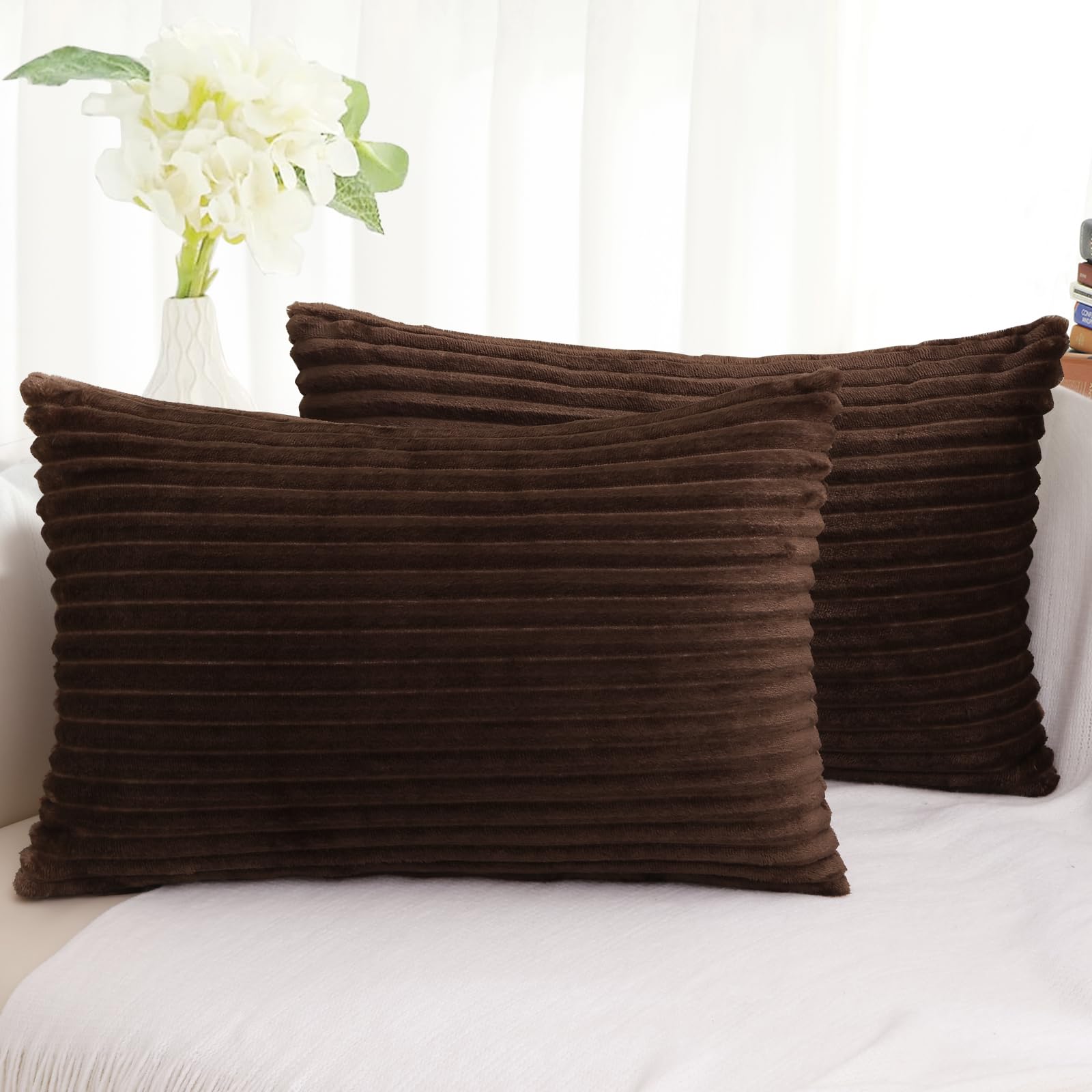 Simmore Decorative Spring Throw Pillow Covers 12x20 Set of 2, Soft Natural Plush Flannel Double-Sided Fluffy Lumbar Pillow Covers for Couch Sofa