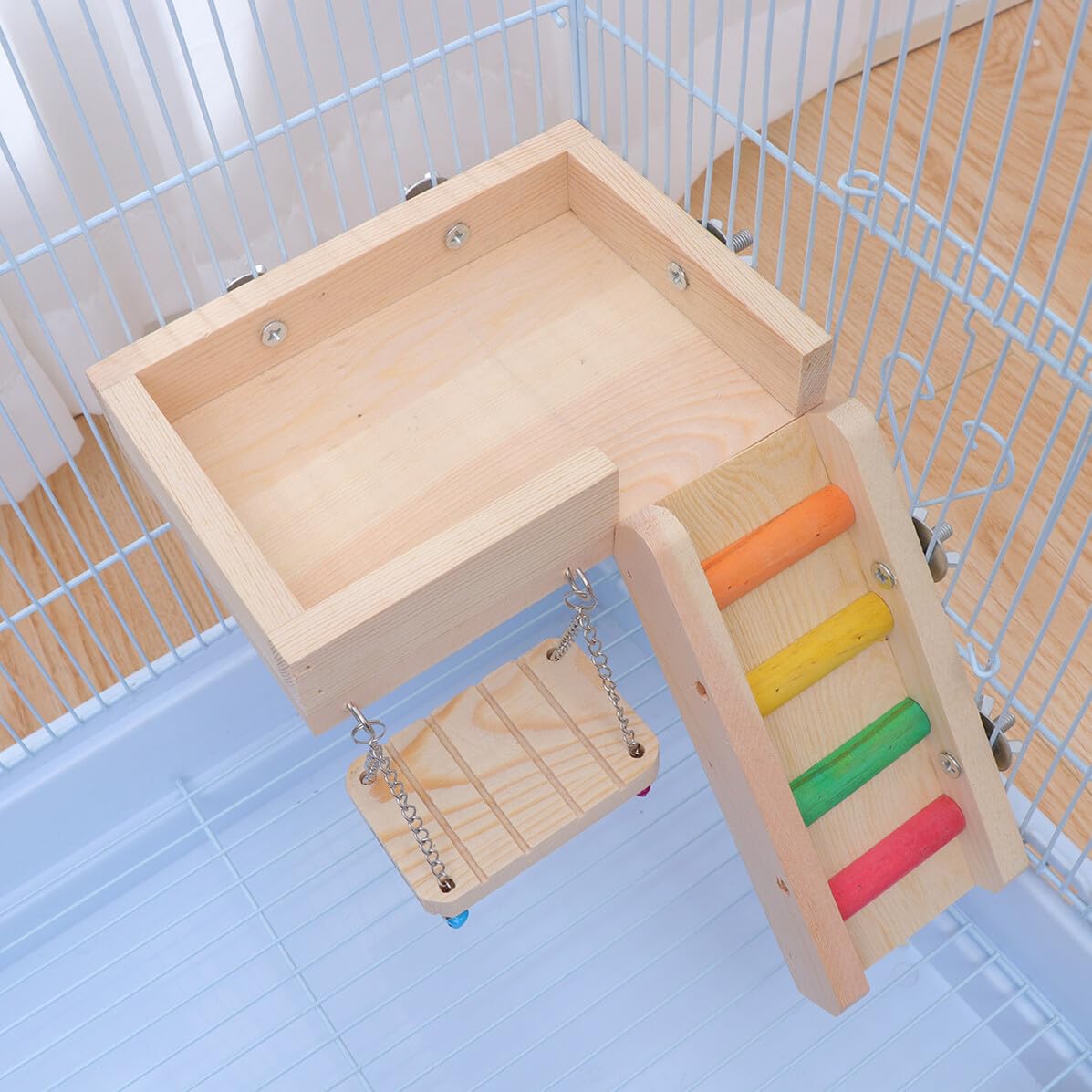 Perroquet et Hamster avec Balancoire Échelle et Grenier Accessoire Amusant pour Oiseaux et Petits Animaux de Exercice Exploration