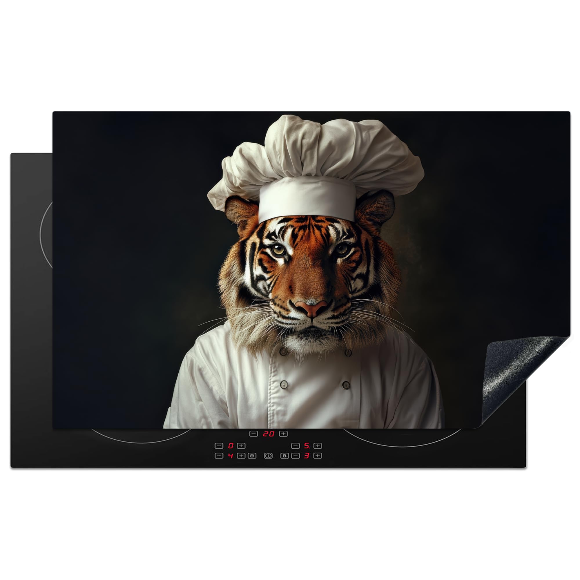 KitchenYeah© Induction Hob Protector Mat 20.5"x33.5" / 85x52 cm Cooker Top Protectors Cover Ceramic Covers Electric Hobs Vinyl Tiger - Chefs Hat - Brown