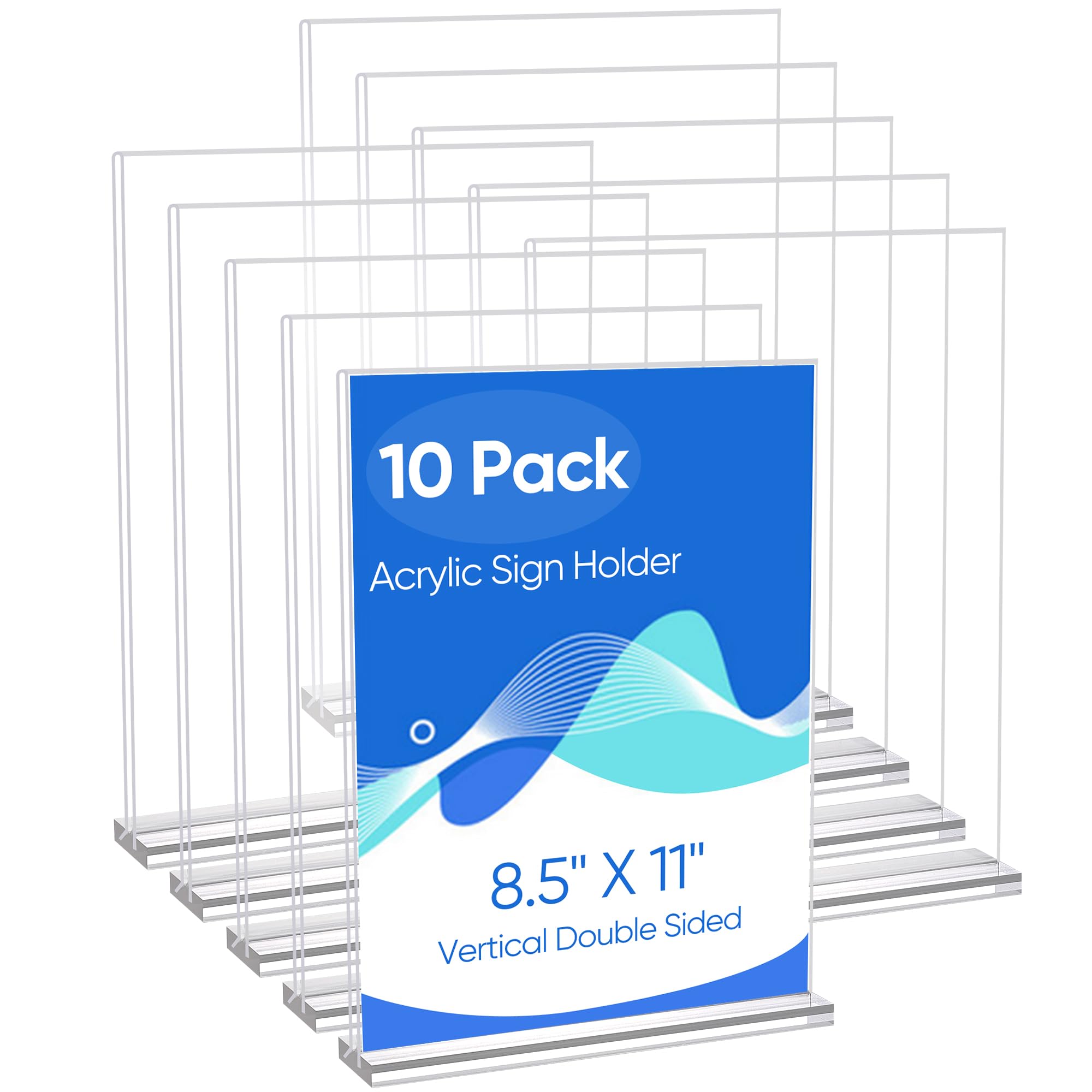 10 Pack Acrylic Sign Holder 8.5 x 11, Clear Double Side T Shape Acrylic Table Sign Stands for Display, Flyer Holder Paper Card Holder for Office Business Store Malls Restaurants